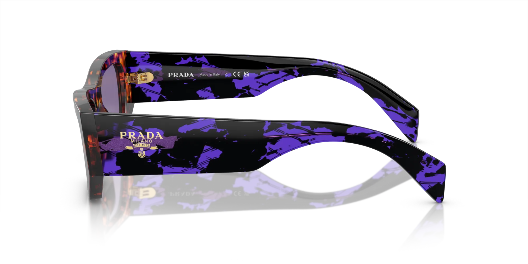 Prada PR A01S 14O50B Occhiali da sole Acetato Tartaruga Viola Pillow Normale Specchiato - immagine 4