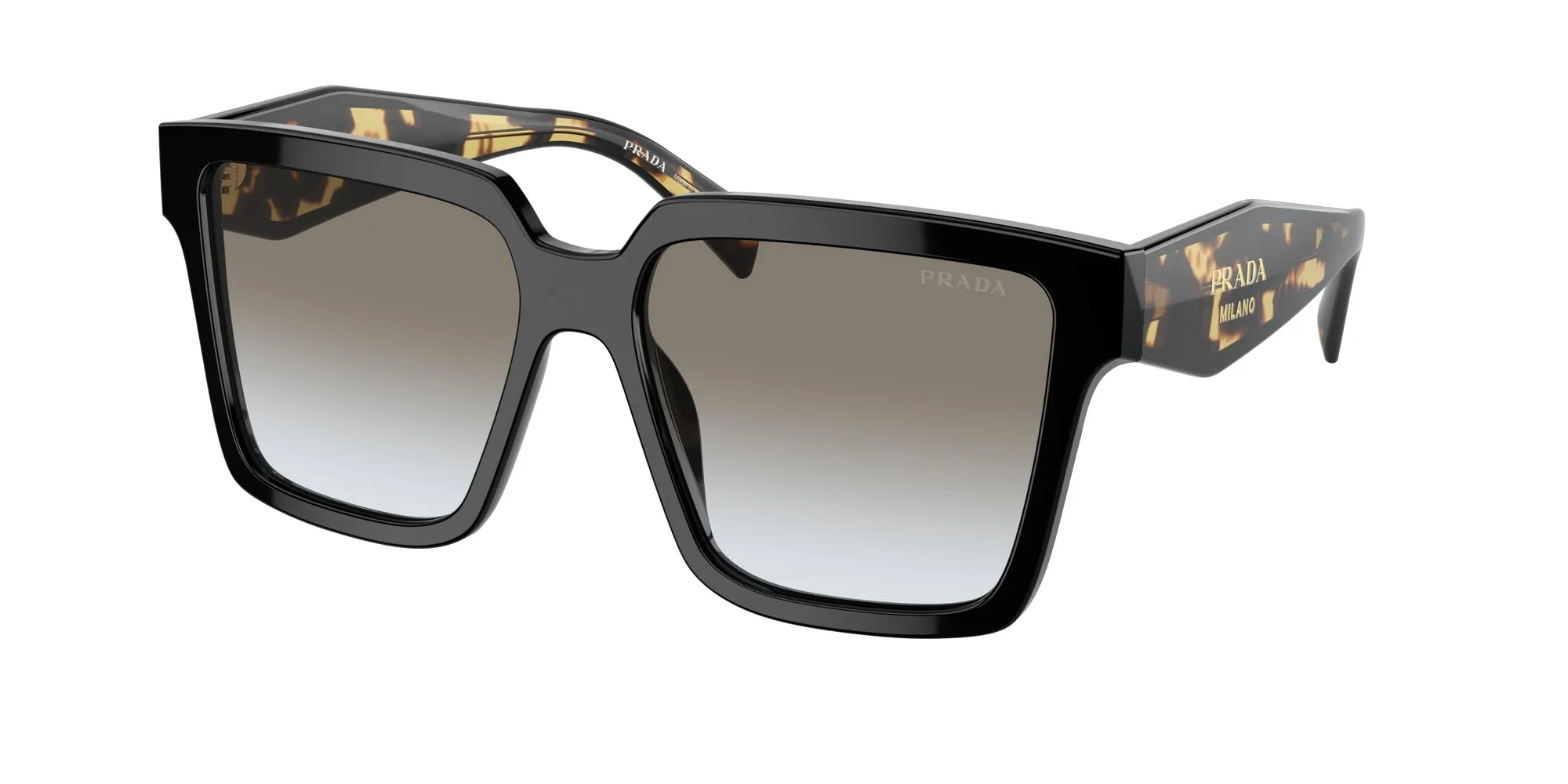 Prada PR 24ZS 1AB0A7 Occhiali da sole Acetato Nero Grigio Squadrata Normale Sfumato - immagine 1