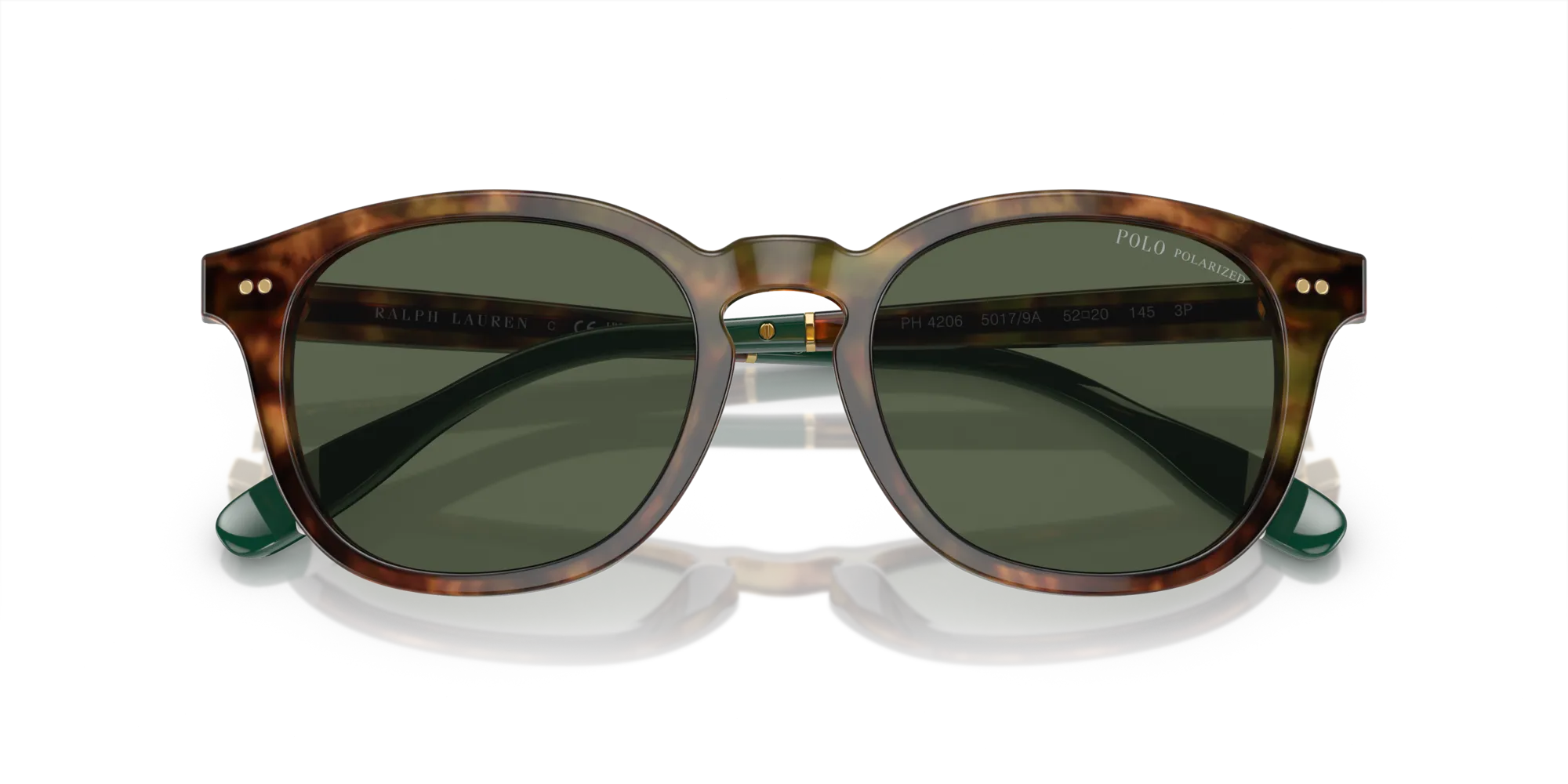 Polo Ralph Lauren PH4206 50179A Occhiali da sole Acetato Tartaruga Verde Pantos Polarizzata - immagine 2