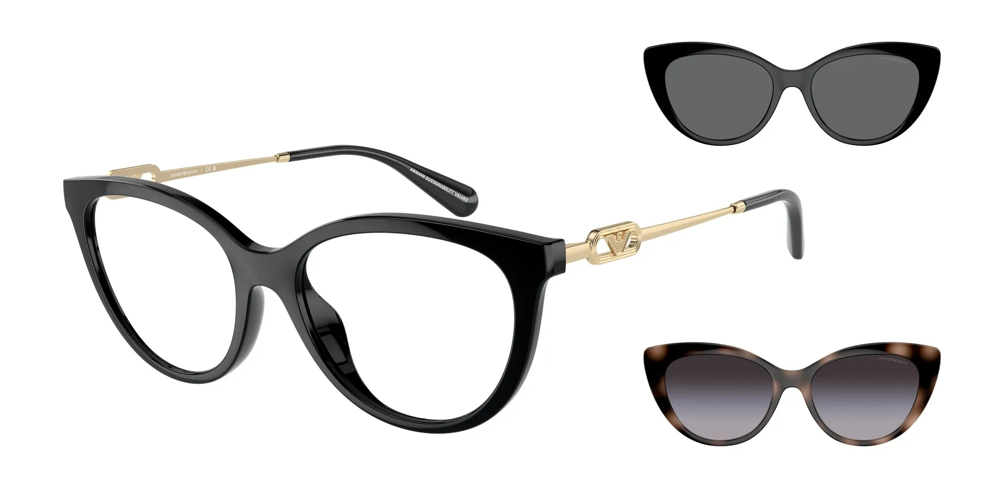 Emporio Armani EA4213U 50171W Occhiali da sole Iniettato Nero Trasparente Cat Eye Normale - immagine 1