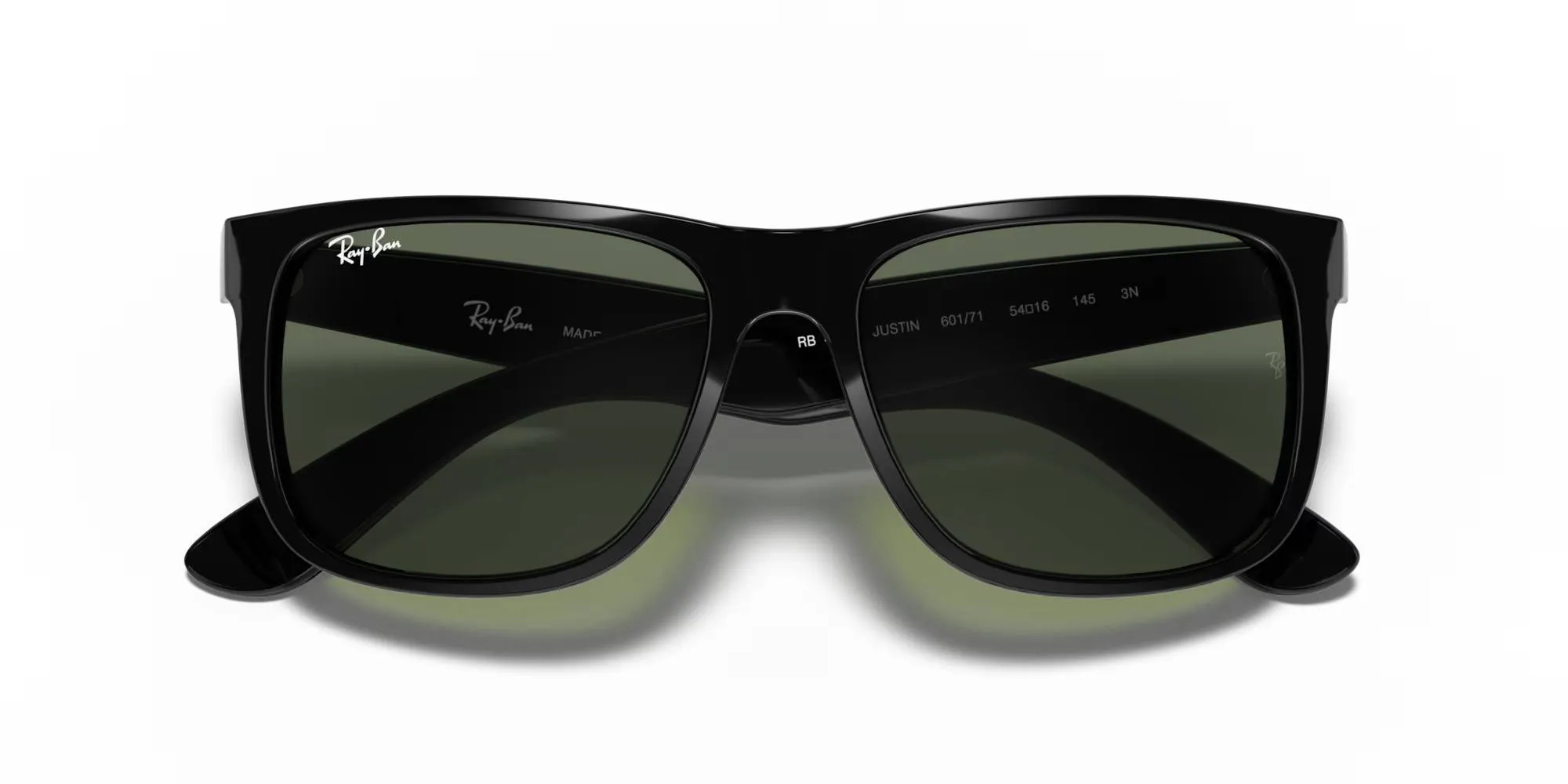 Ray - Ban RB4165 JUSTIN 601/71 Occhiali da sole Iniettato Nero Verde Squadrata Normale - immagine 2