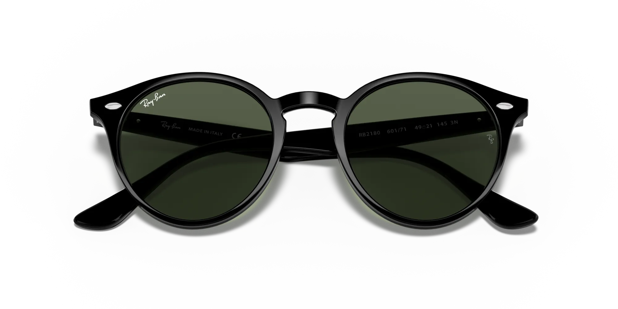 Ray - Ban RB2180 601/71 Occhiali da sole Iniettato Nero Verde Rotonda Normale - immagine 2