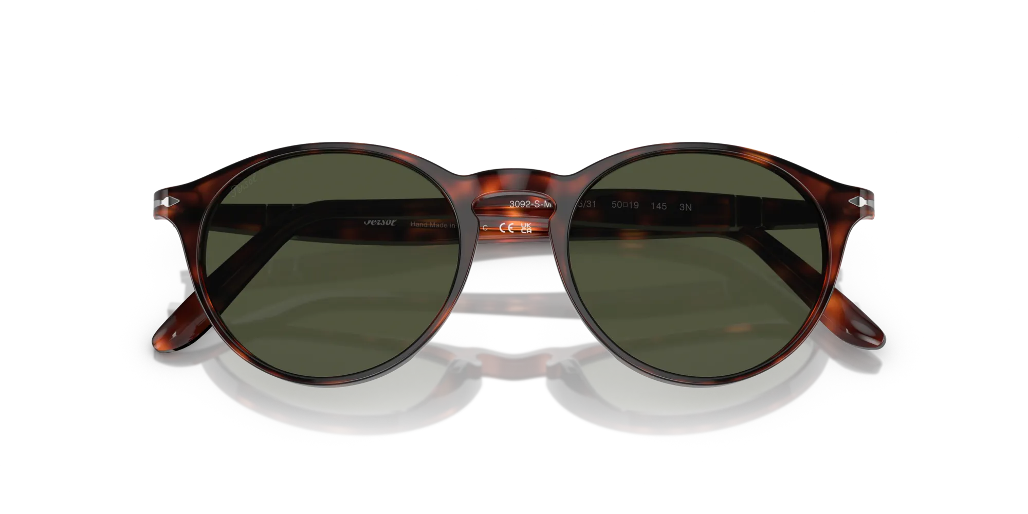 Persol PO3092SM 901531 Occhiali da sole Acetato Tartaruga Verde Rotonda Normale - immagine 2