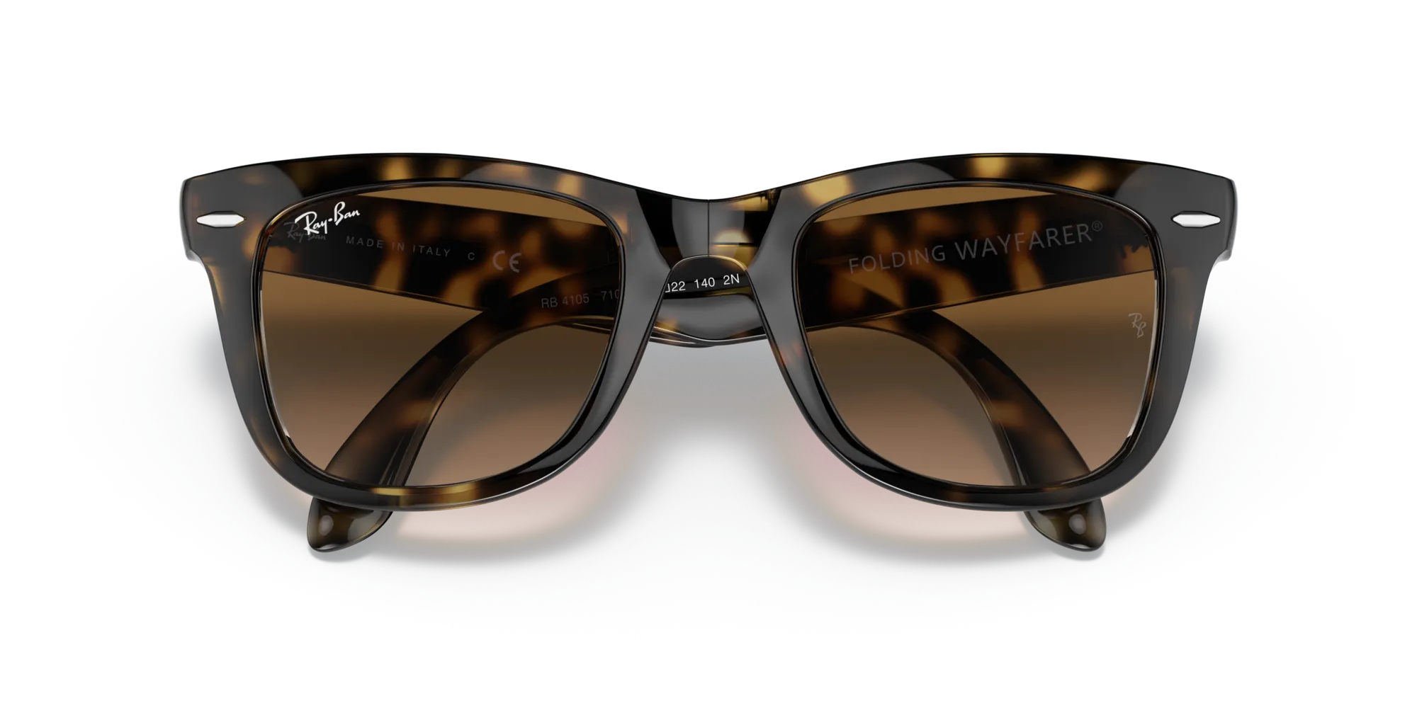 Ray - Ban RB4105 FOLDING WAYFARER 710/51 Occhiali da sole Iniettato Tartaruga Squadrata Normale Sfumato - immagine 2