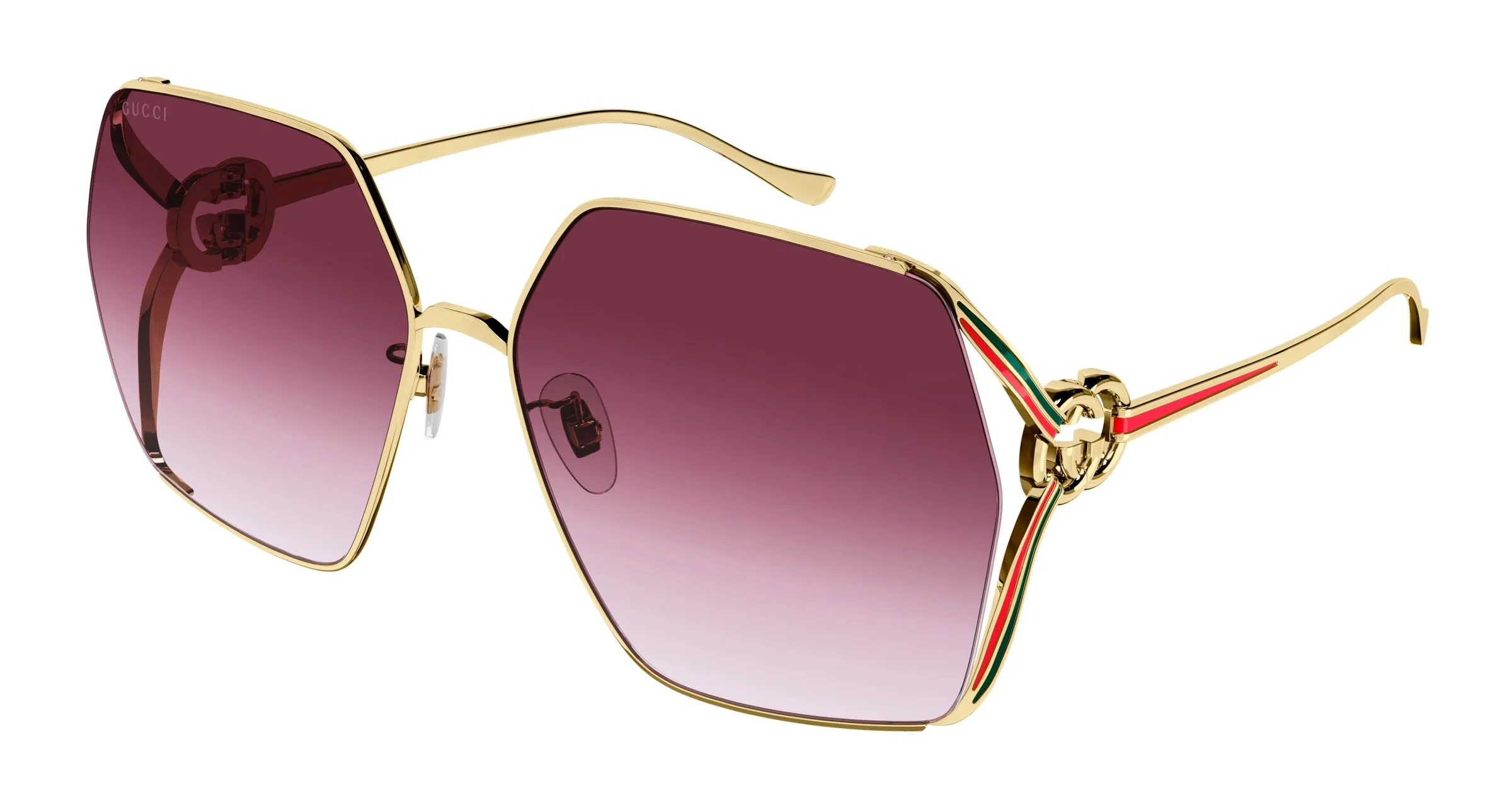 Gucci GG1322SA 003 Occhiali da sole Metallo Oro Rosso Squadrata Normale Sfumato - immagine 1