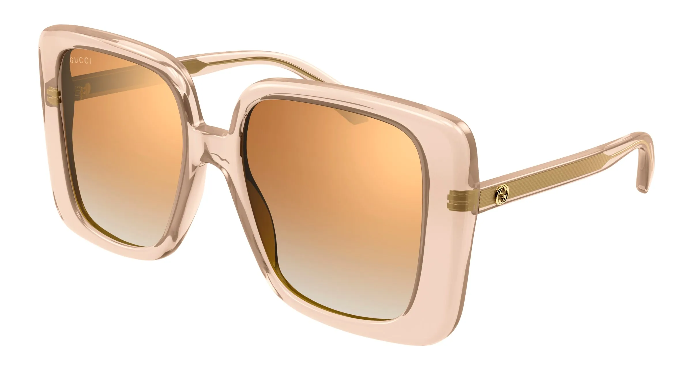 Gucci GG1314S 005 Occhiali da sole Acetato Beige Marrone Squadrata Normale Specchiato - immagine 1