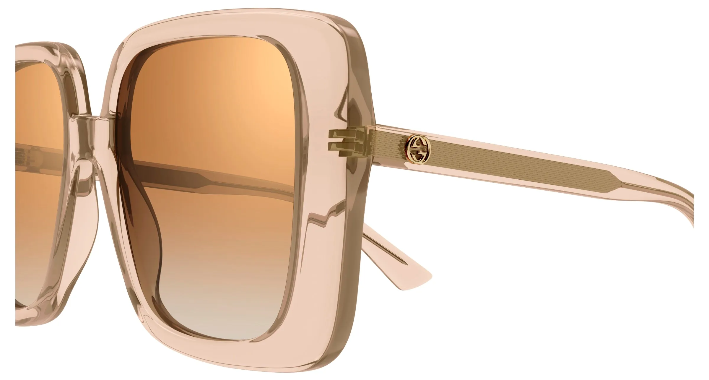 Gucci GG1314S 005 Occhiali da sole Acetato Beige Marrone Squadrata Normale Specchiato - immagine 3