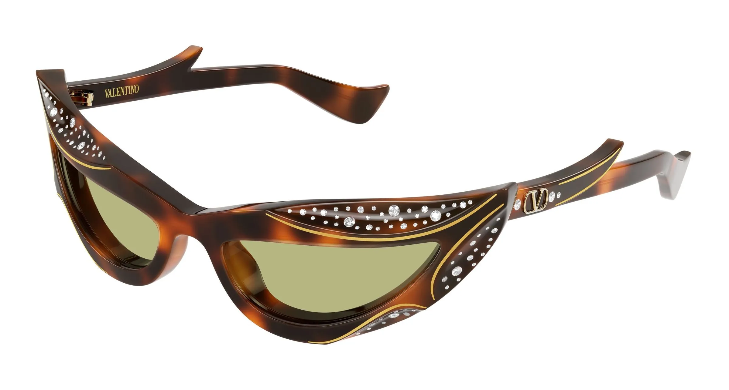 Valentino VG0073S 001 Occhiali da sole Acetato Havana Verde Geometrica - immagine 1
