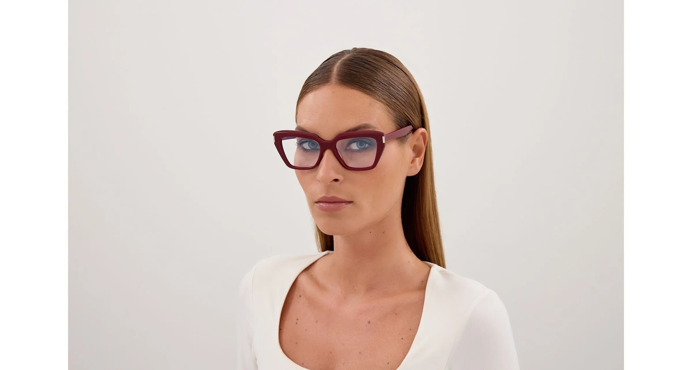 SAINT LAURENT SL 829 006 Montature da vista Acetato Bordeaux Trasparente Cat Eye Antiriflesso - immagine 4