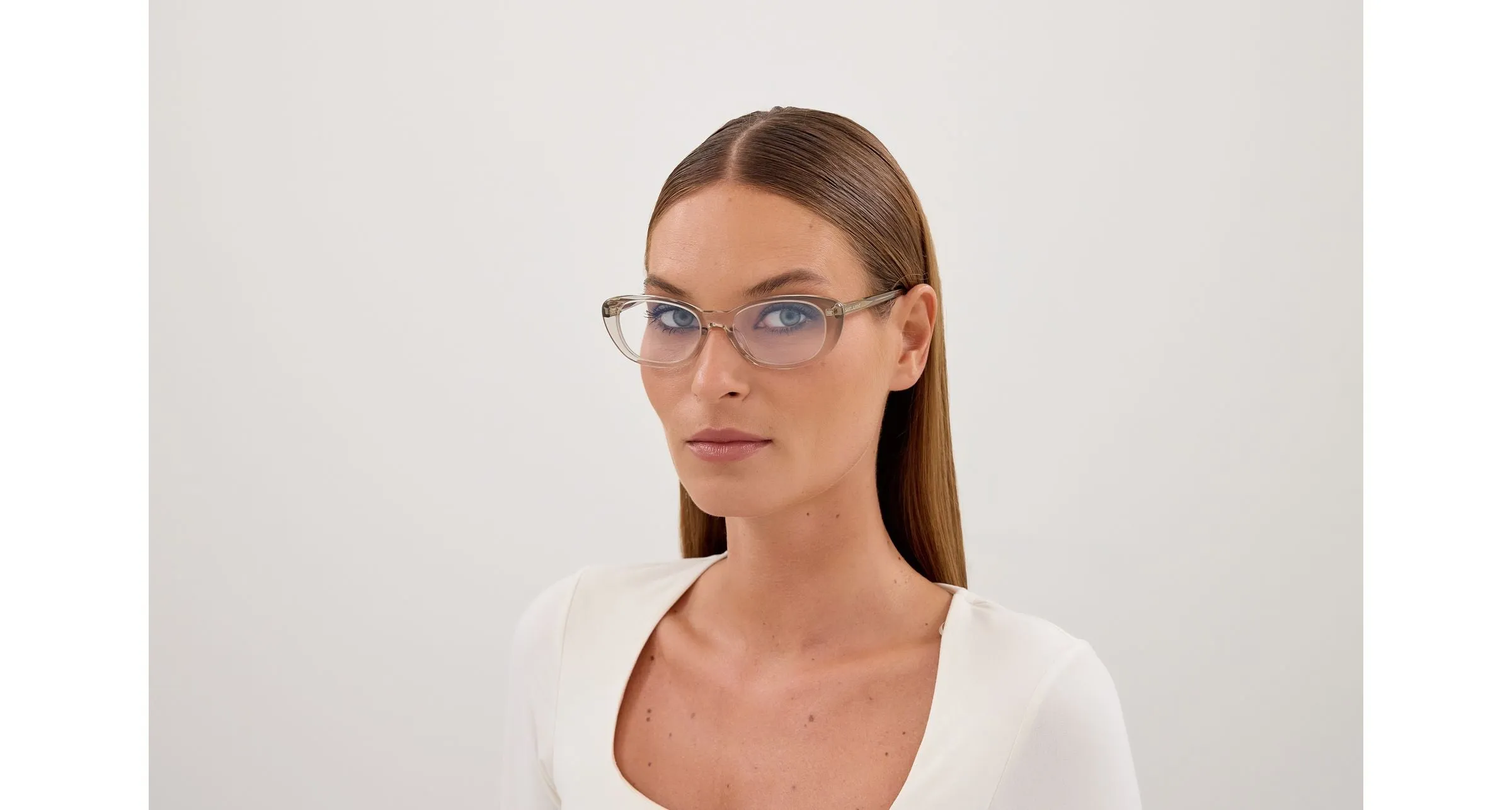 SAINT LAURENT SL 822 OPT 006 Montature da vista Acetato Beige Trasparente Cat Eye Antiriflesso - immagine 4