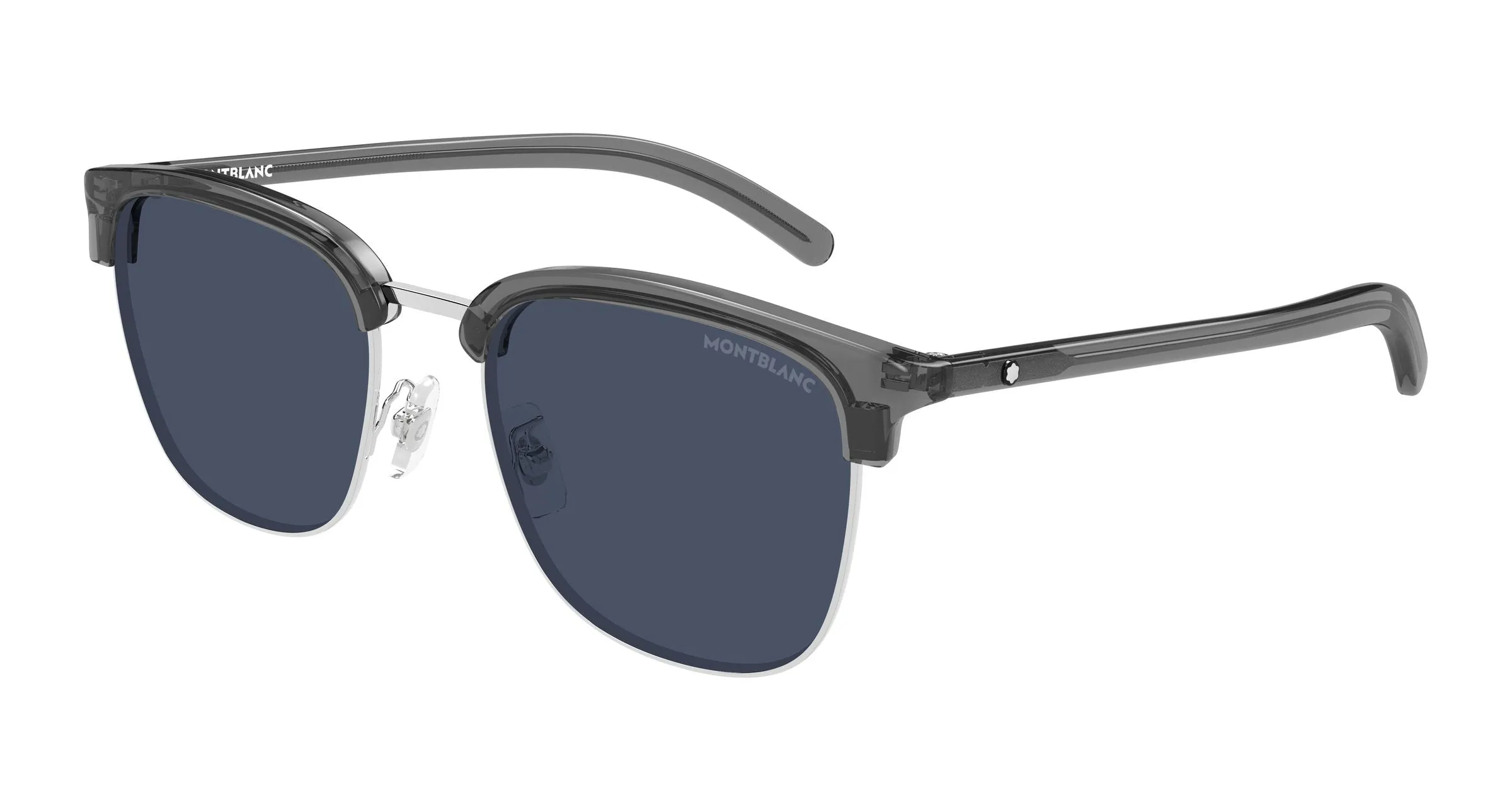 Montblanc MB0488SA 003 Occhiali da sole Metallo Argento Blu Squadrata - immagine 1