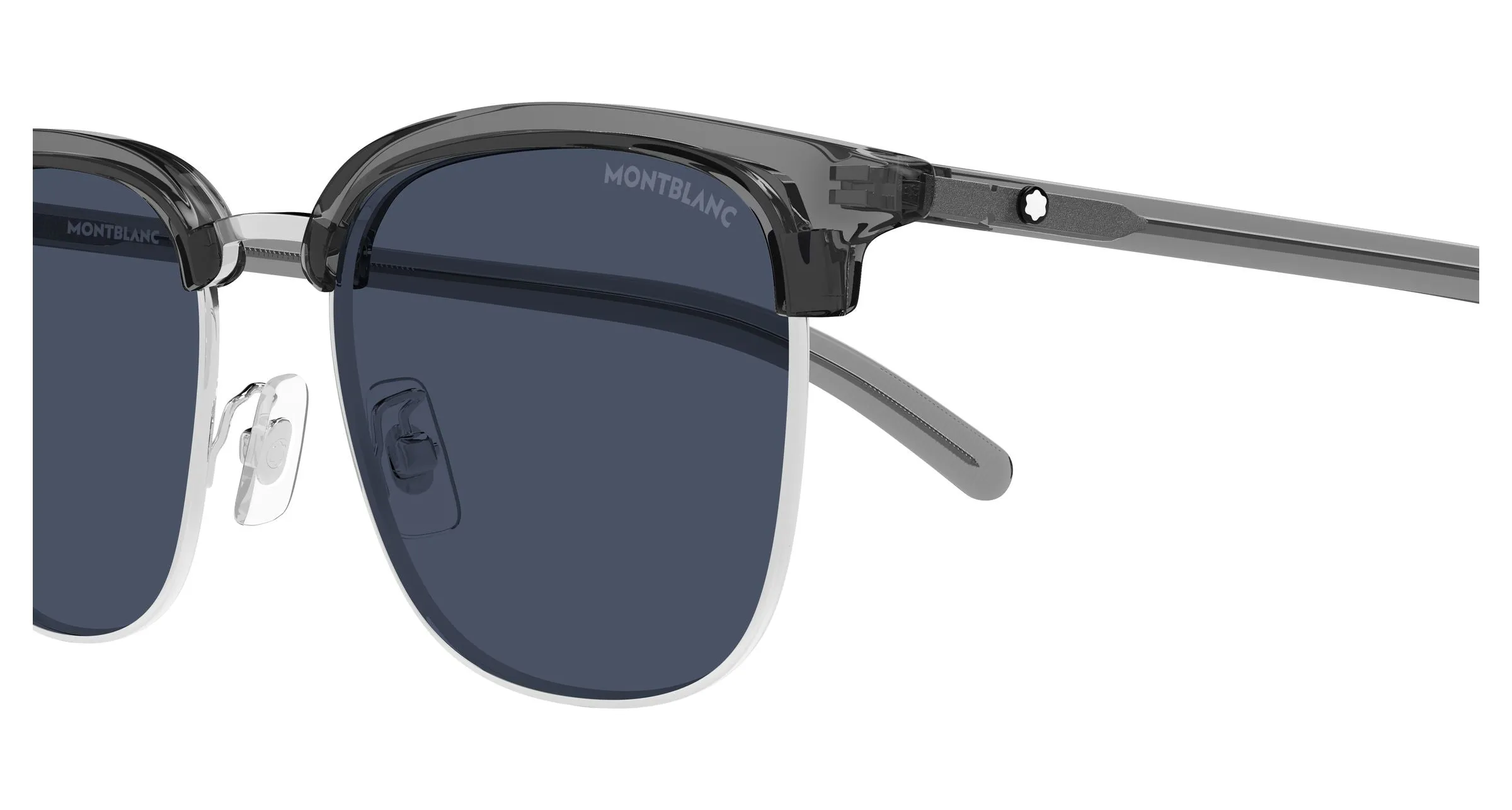 Montblanc MB0488SA 003 Occhiali da sole Metallo Argento Blu Squadrata - immagine 3