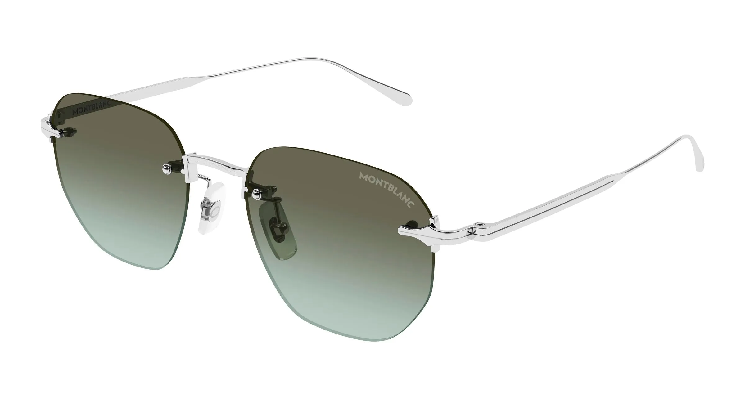 Montblanc MB0405S 007 Occhiali da sole Metallo Argento Verde Rotonda Sfumato - immagine 1