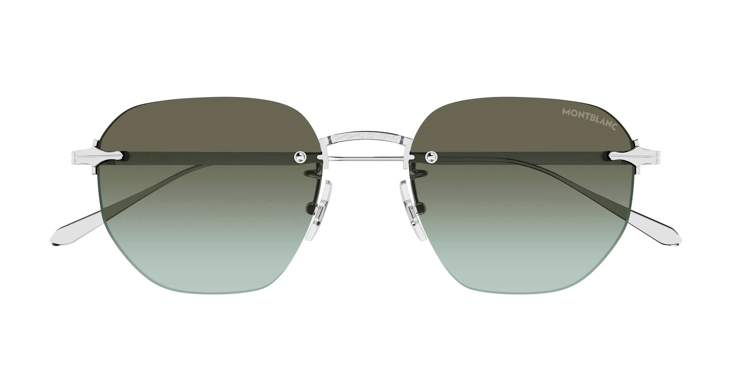 Montblanc MB0405S 007 Occhiali da sole Metallo Argento Verde Rotonda Sfumato - immagine 2