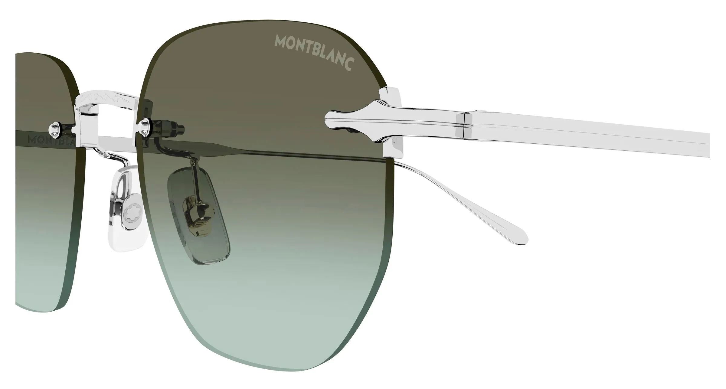 Montblanc MB0405S 007 Occhiali da sole Metallo Argento Verde Rotonda Sfumato - immagine 3