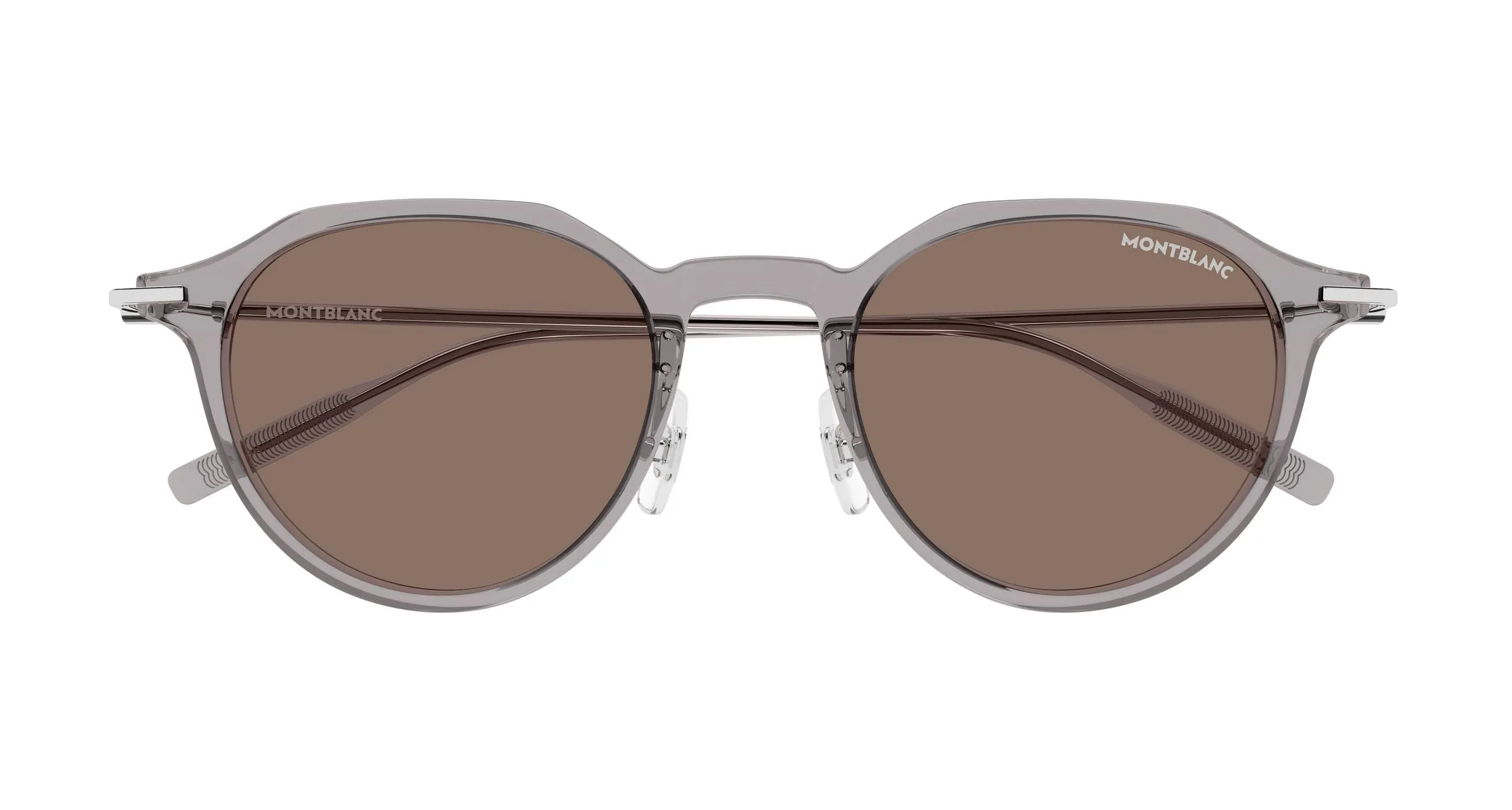 Montblanc MB0355S 012 Occhiali da sole Iniettato Grigio Marrone Rotonda Antiriflesso - immagine 2