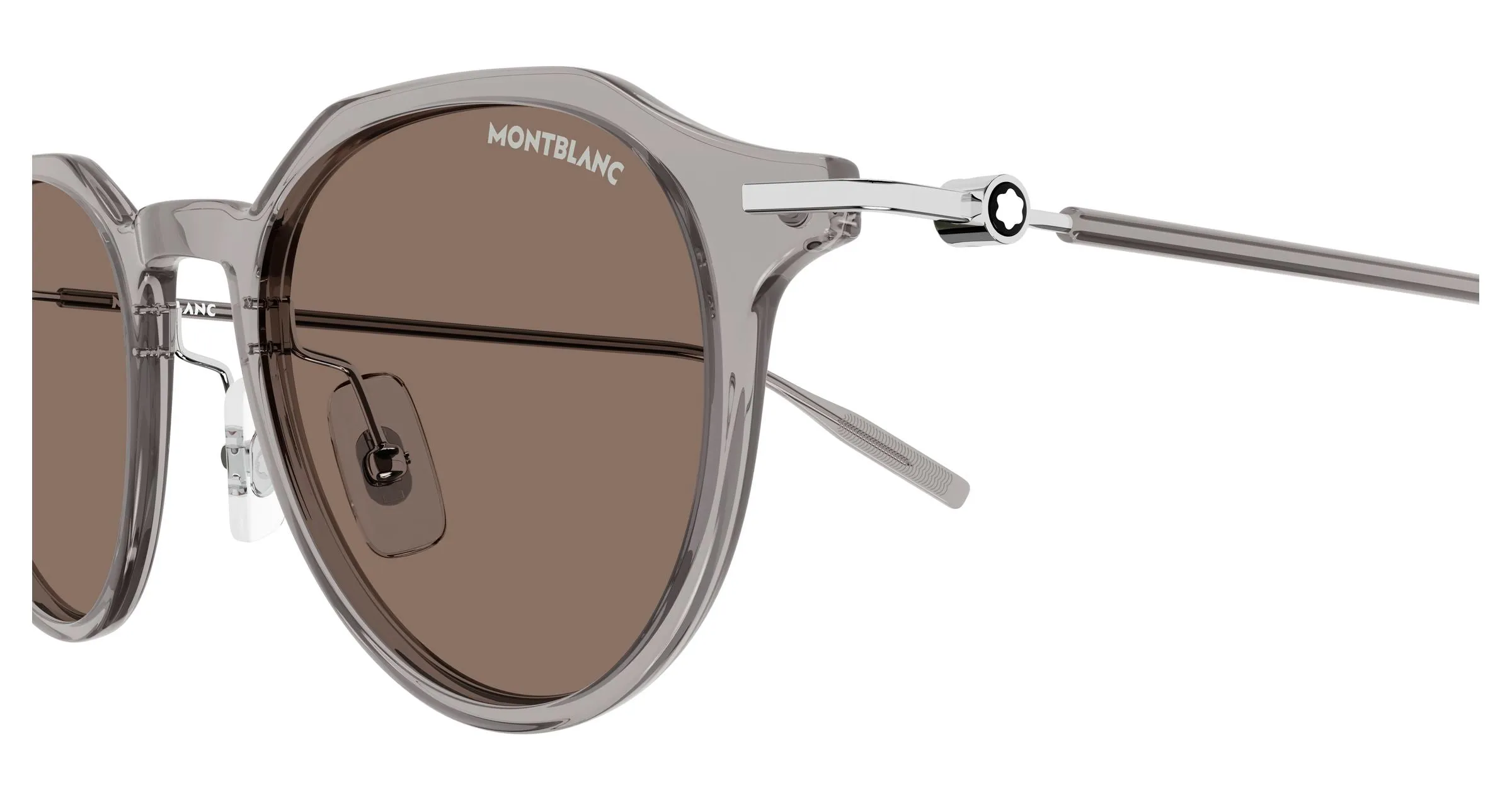 Montblanc MB0355S 012 Occhiali da sole Iniettato Grigio Marrone Rotonda Antiriflesso - immagine 3