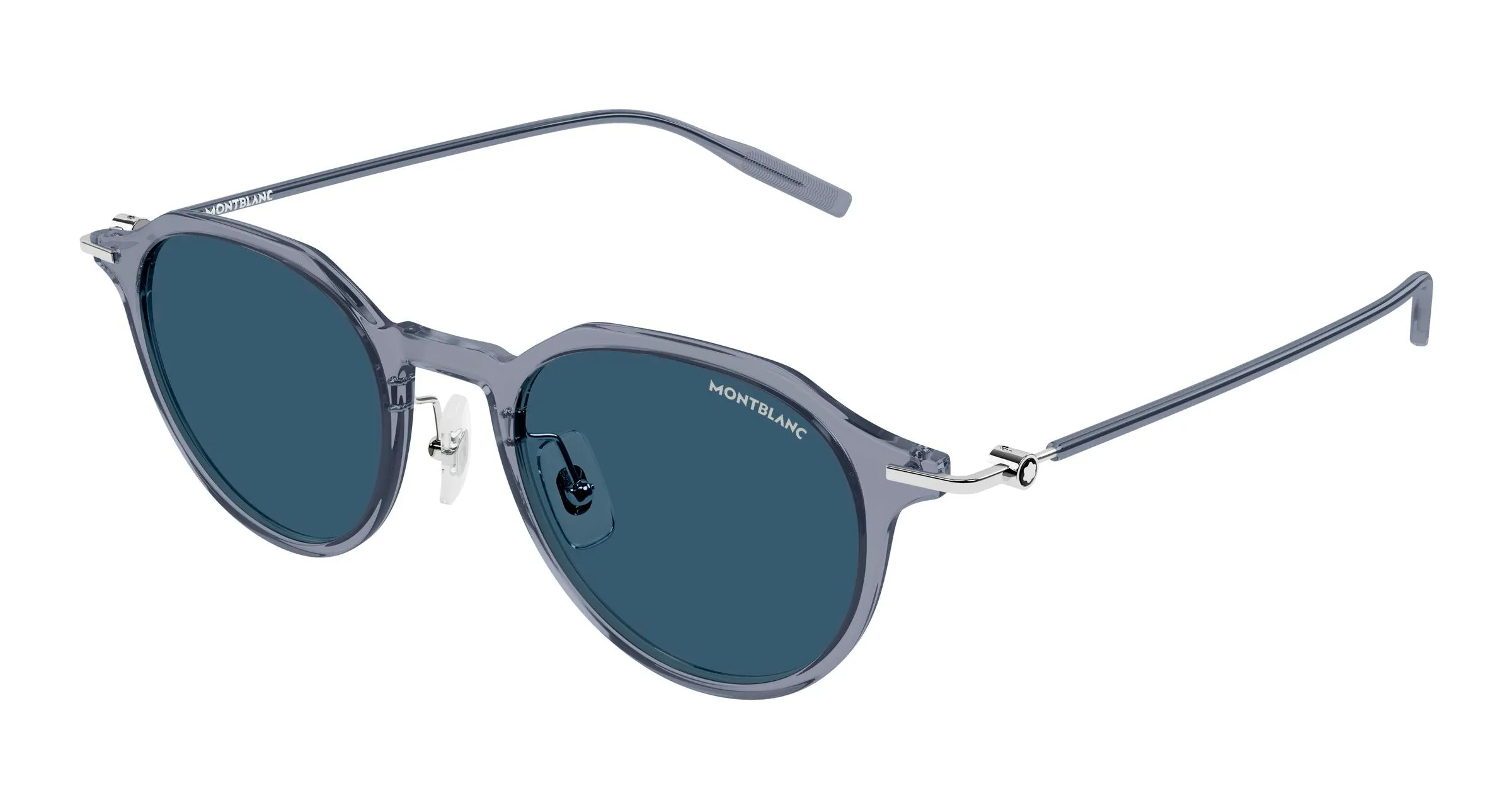 Montblanc MB0355S 011 Occhiali da sole Iniettato Grigio Blu Rotonda Antiriflesso - immagine 1