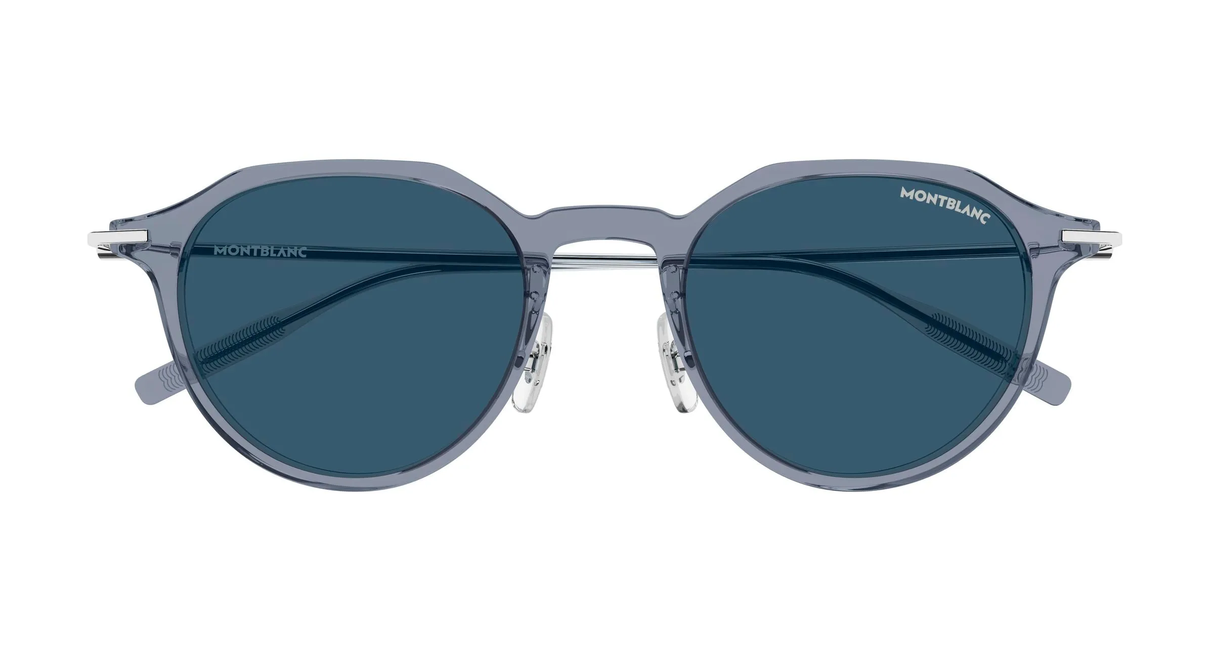 Montblanc MB0355S 011 Occhiali da sole Iniettato Grigio Blu Rotonda Antiriflesso - immagine 2