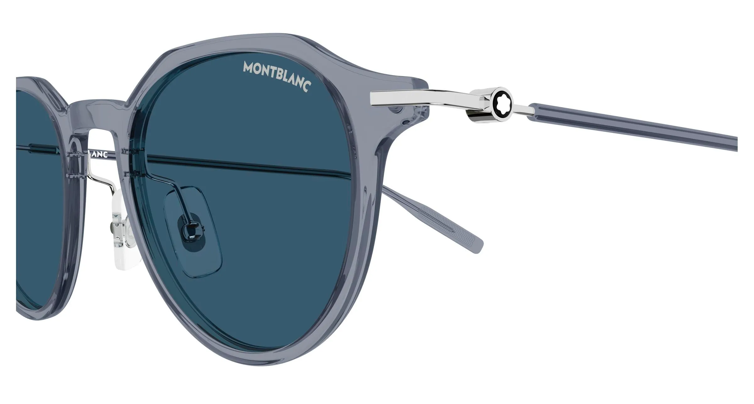 Montblanc MB0355S 011 Occhiali da sole Iniettato Grigio Blu Rotonda Antiriflesso - immagine 3