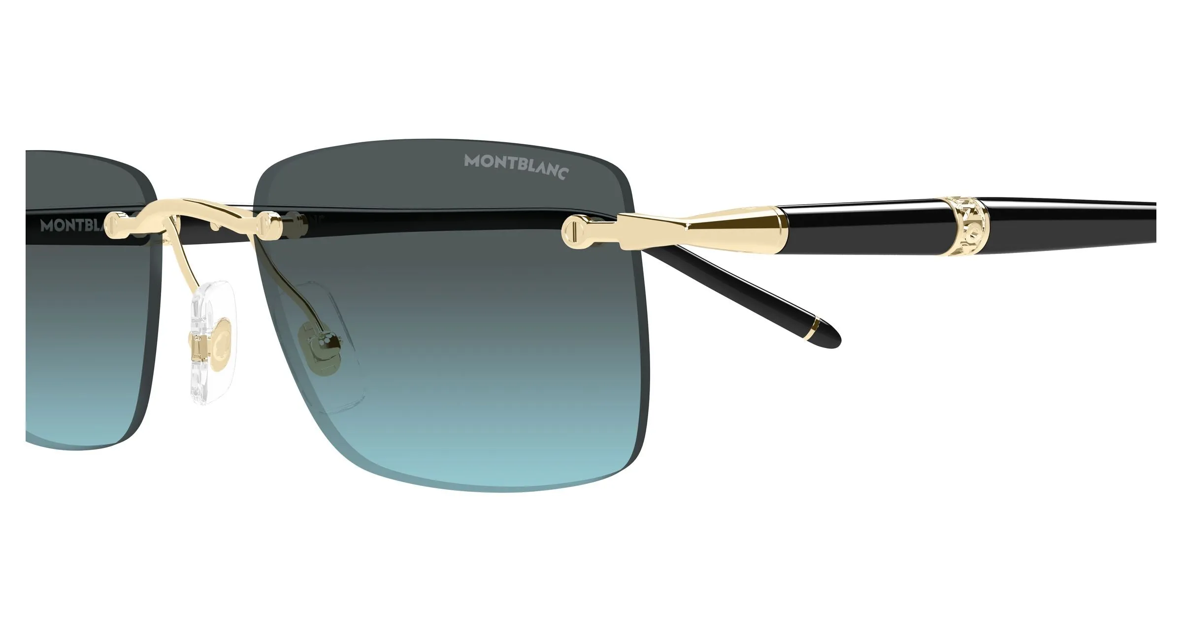 Montblanc MB0344S 010 Occhiali da sole Metallo Oro Blu Squadrata Sfumato - immagine 3