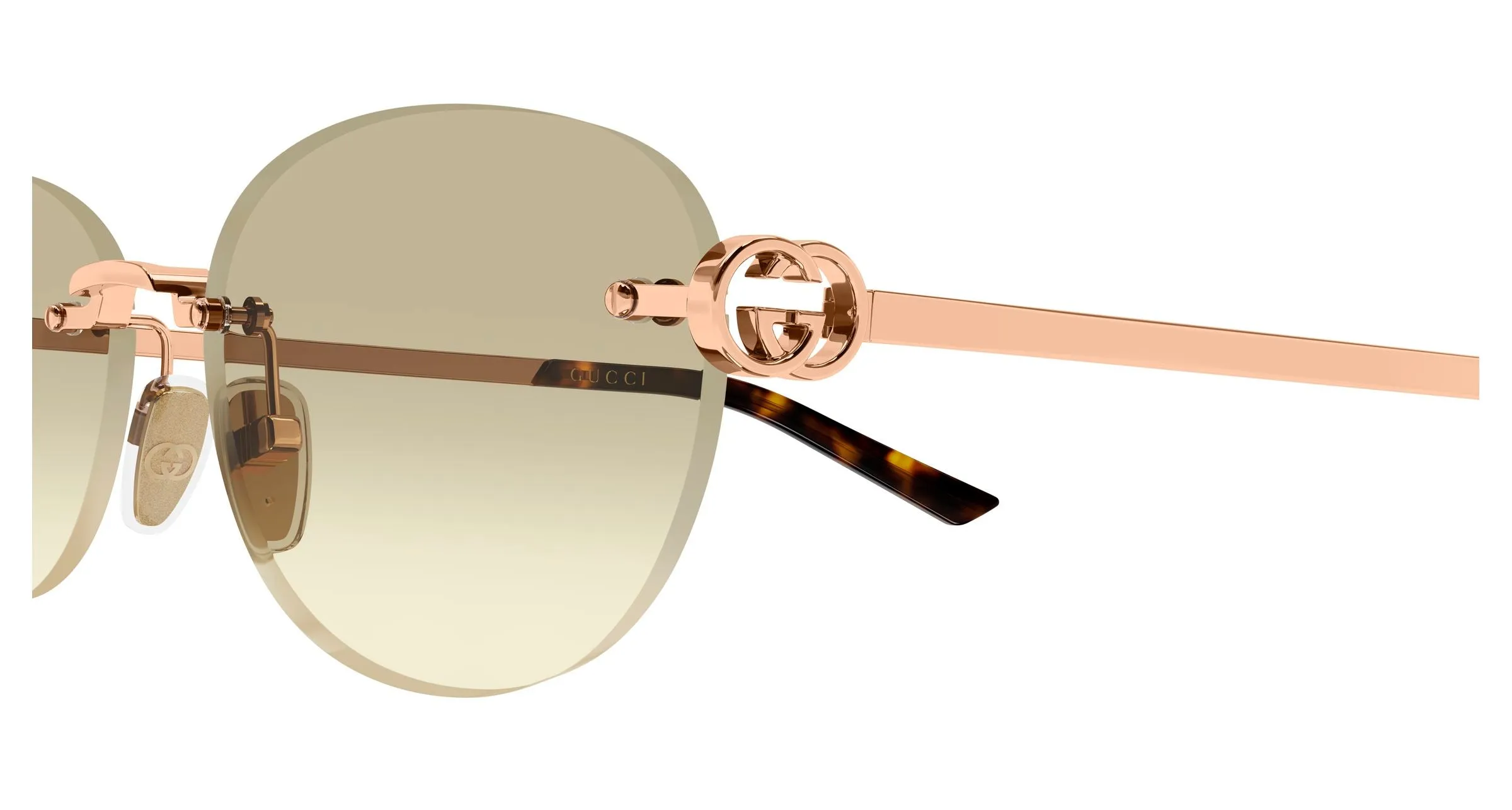 Gucci GG2230SA 004 Occhiali da sole Metallo Oro Marrone Rotonda Sfumato - immagine 3