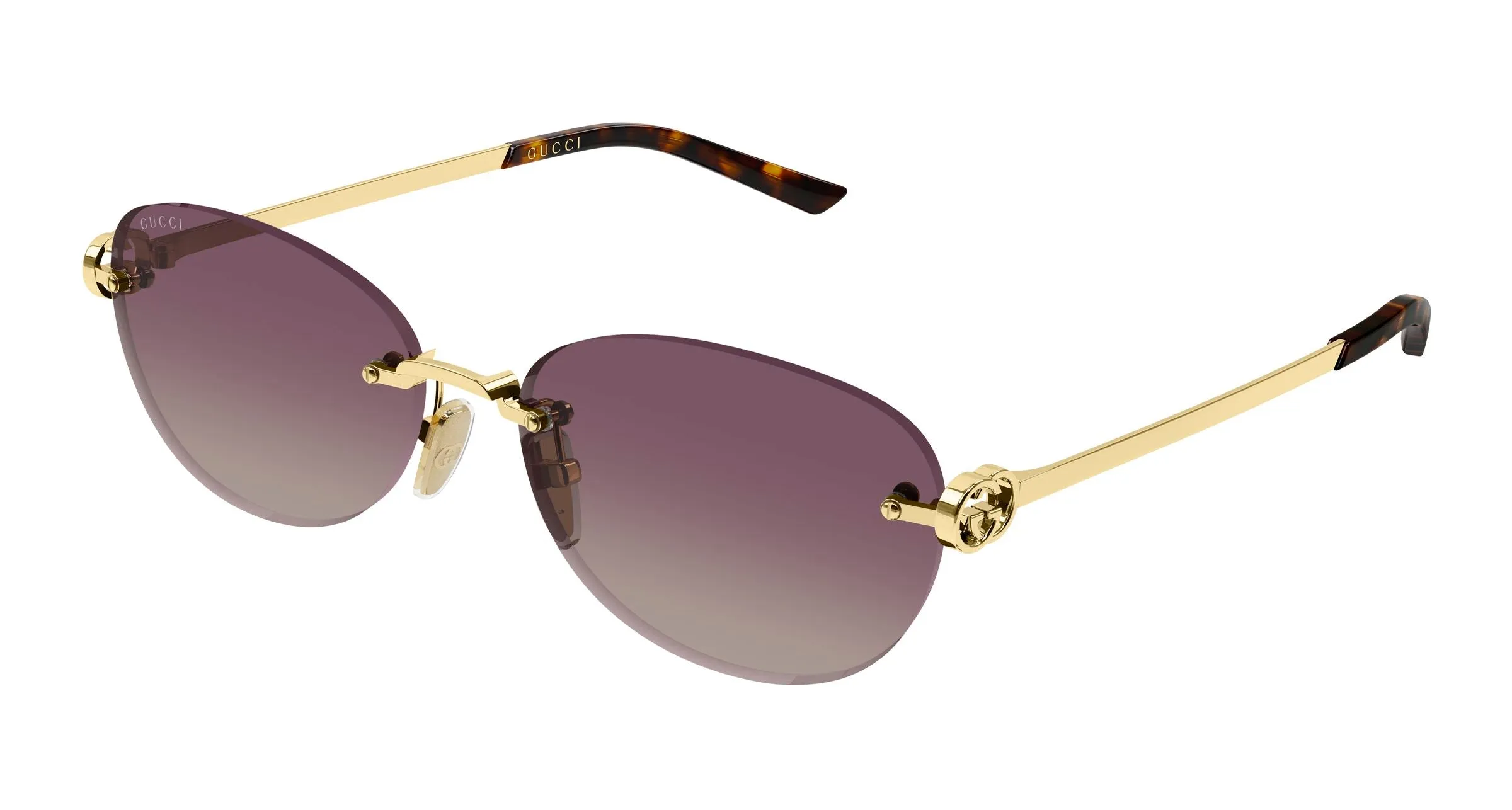 Gucci GG2230SA 003 Occhiali da sole Metallo Oro Rosso Rotonda Sfumato - immagine 1