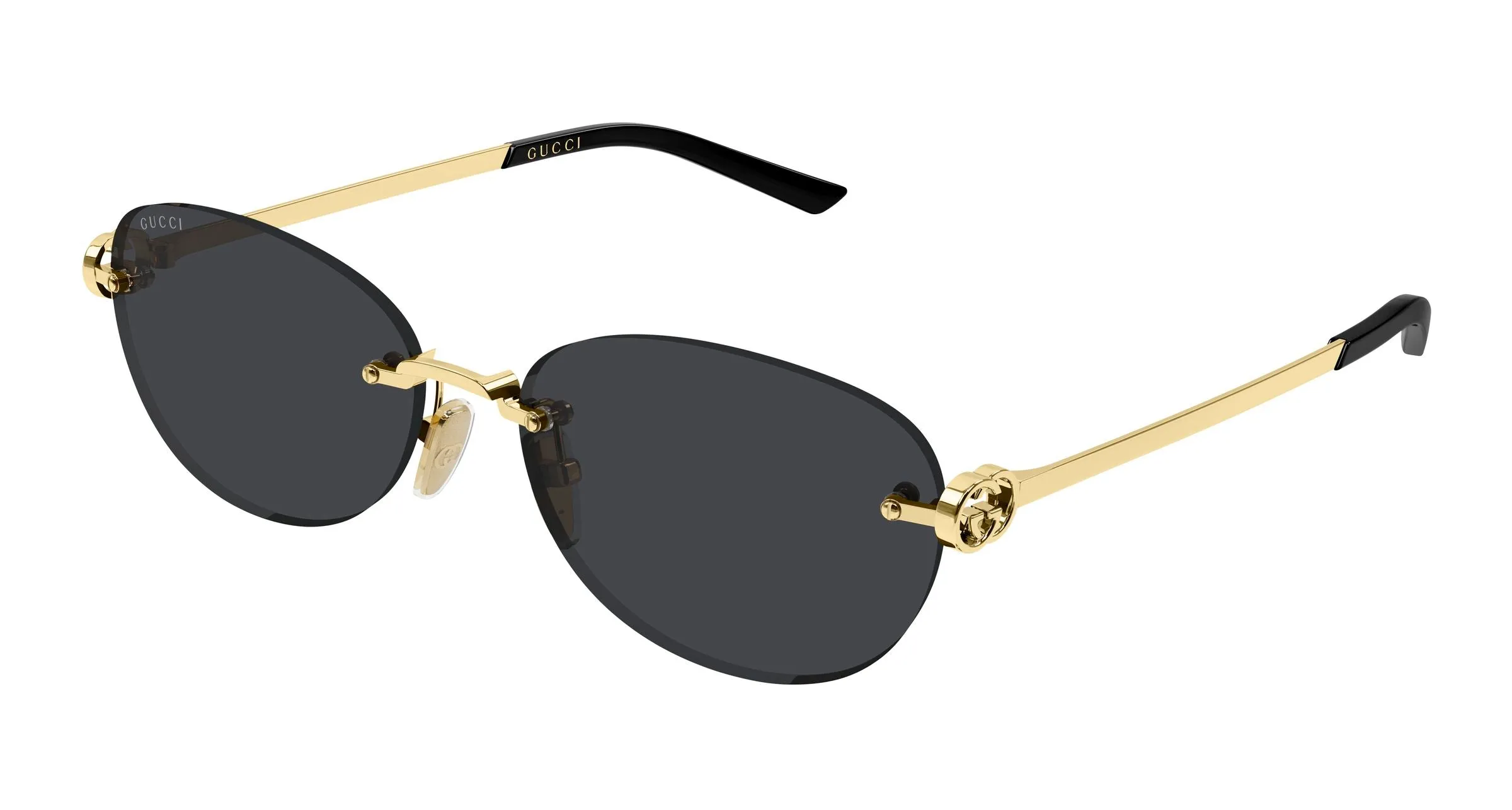 Gucci GG2230SA 001 Occhiali da sole Metallo Oro Grigio Rotonda - immagine 1