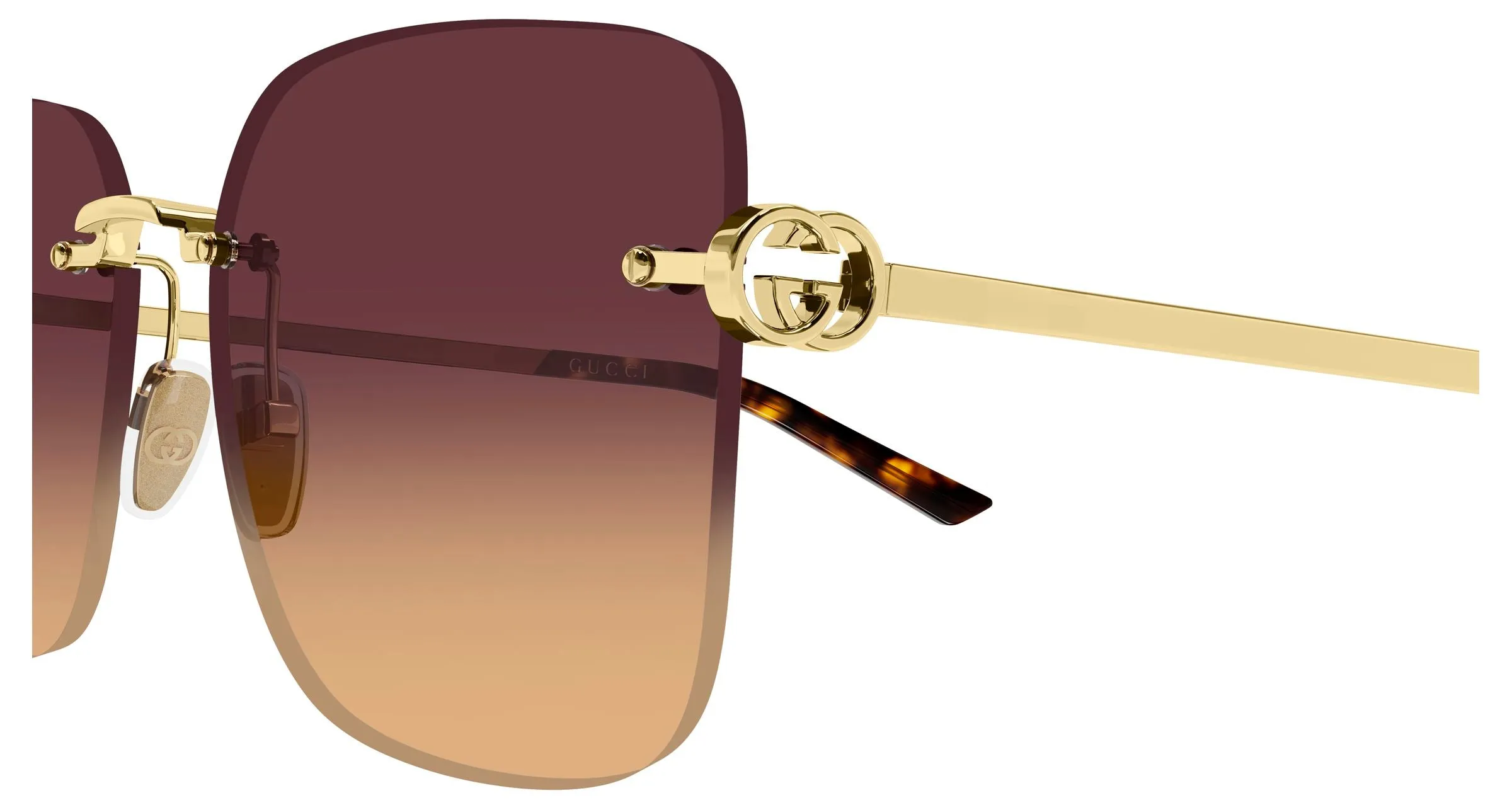 Gucci GG2229SA 003 Occhiali da sole Metallo Oro Rosso Farfalla Sfumato - immagine 3
