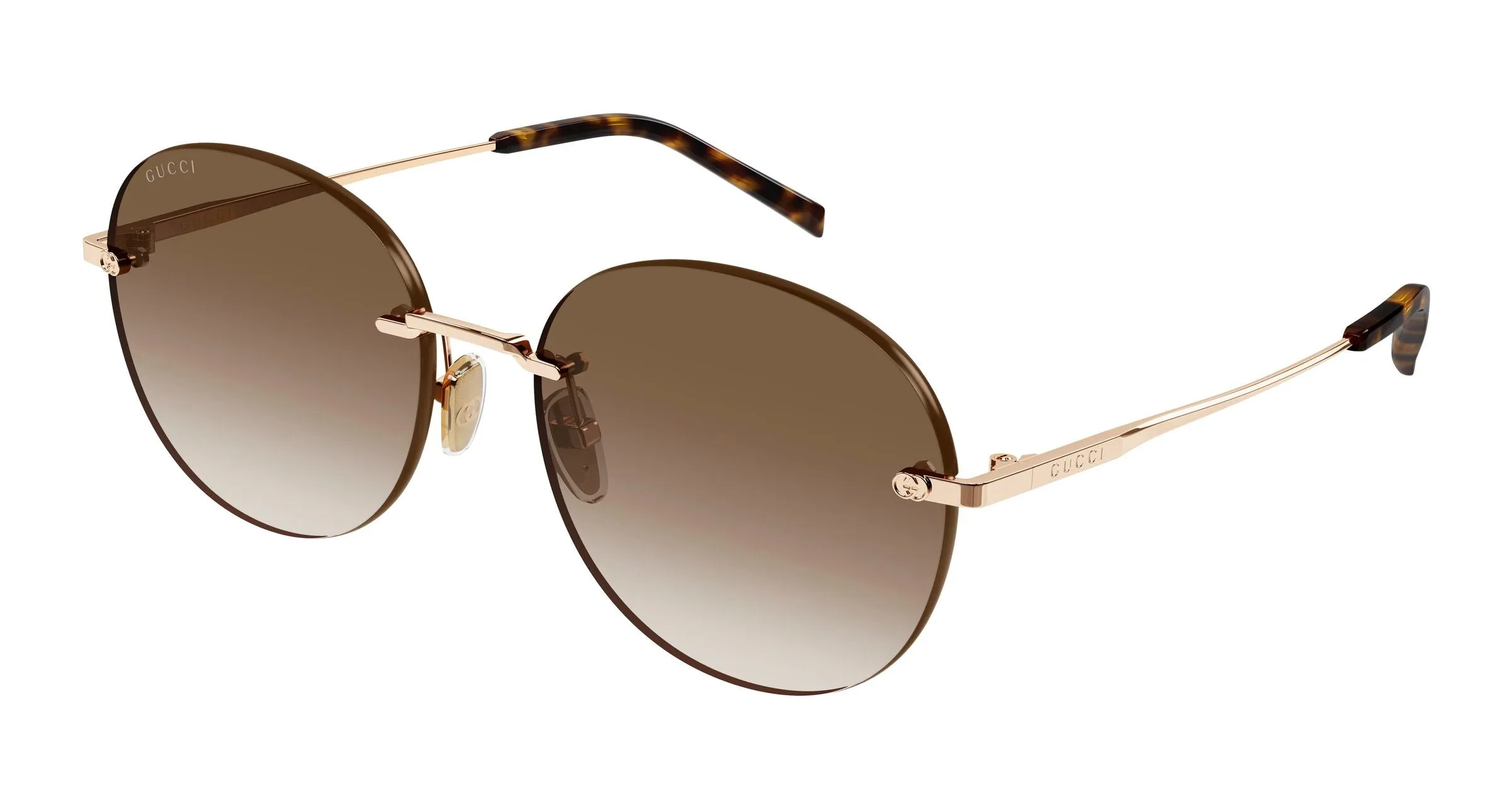 Gucci GG2101SA 002 Occhiali da sole Metallo Oro Marrone Rotonda Sfumato - immagine 1