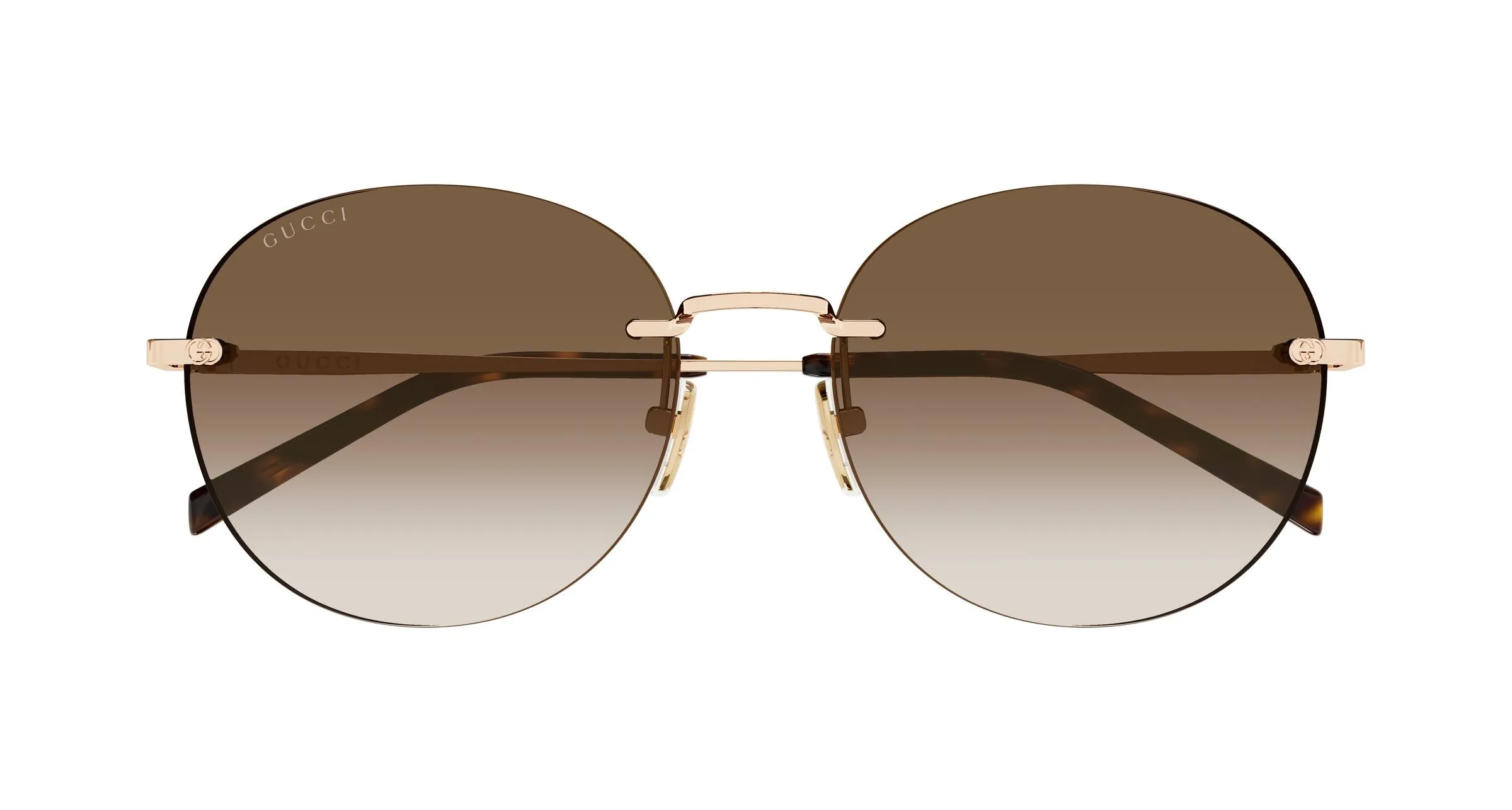 Gucci GG2101SA 002 Occhiali da sole Metallo Oro Marrone Rotonda Sfumato - immagine 2