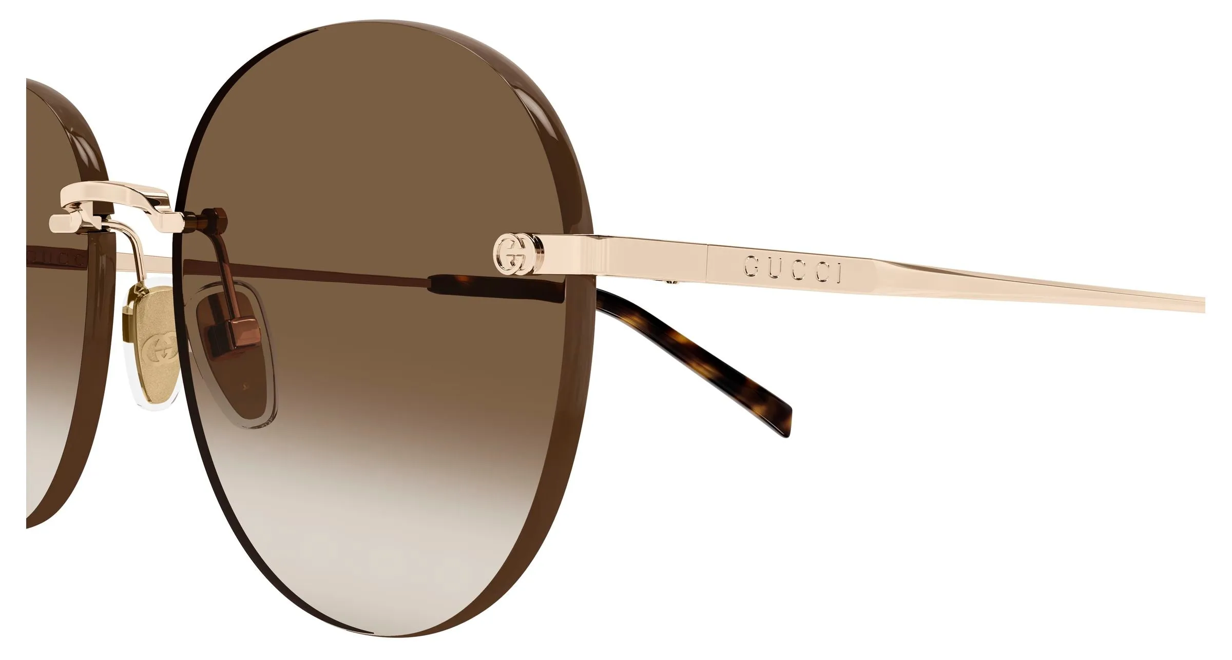 Gucci GG2101SA 002 Occhiali da sole Metallo Oro Marrone Rotonda Sfumato - immagine 3