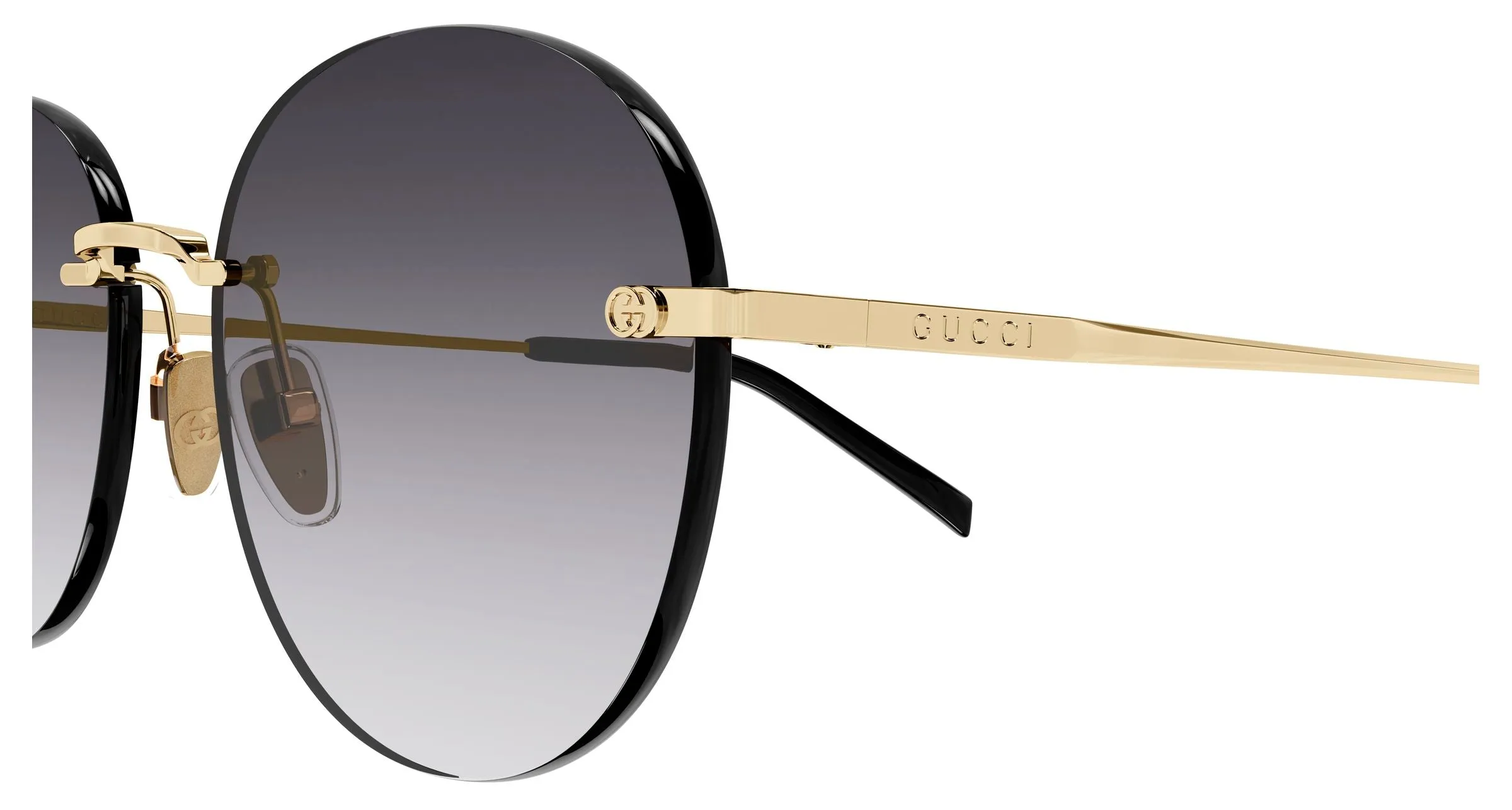 Gucci GG2101SA 001 Occhiali da sole Metallo Oro Grigio Rotonda Sfumato - immagine 3