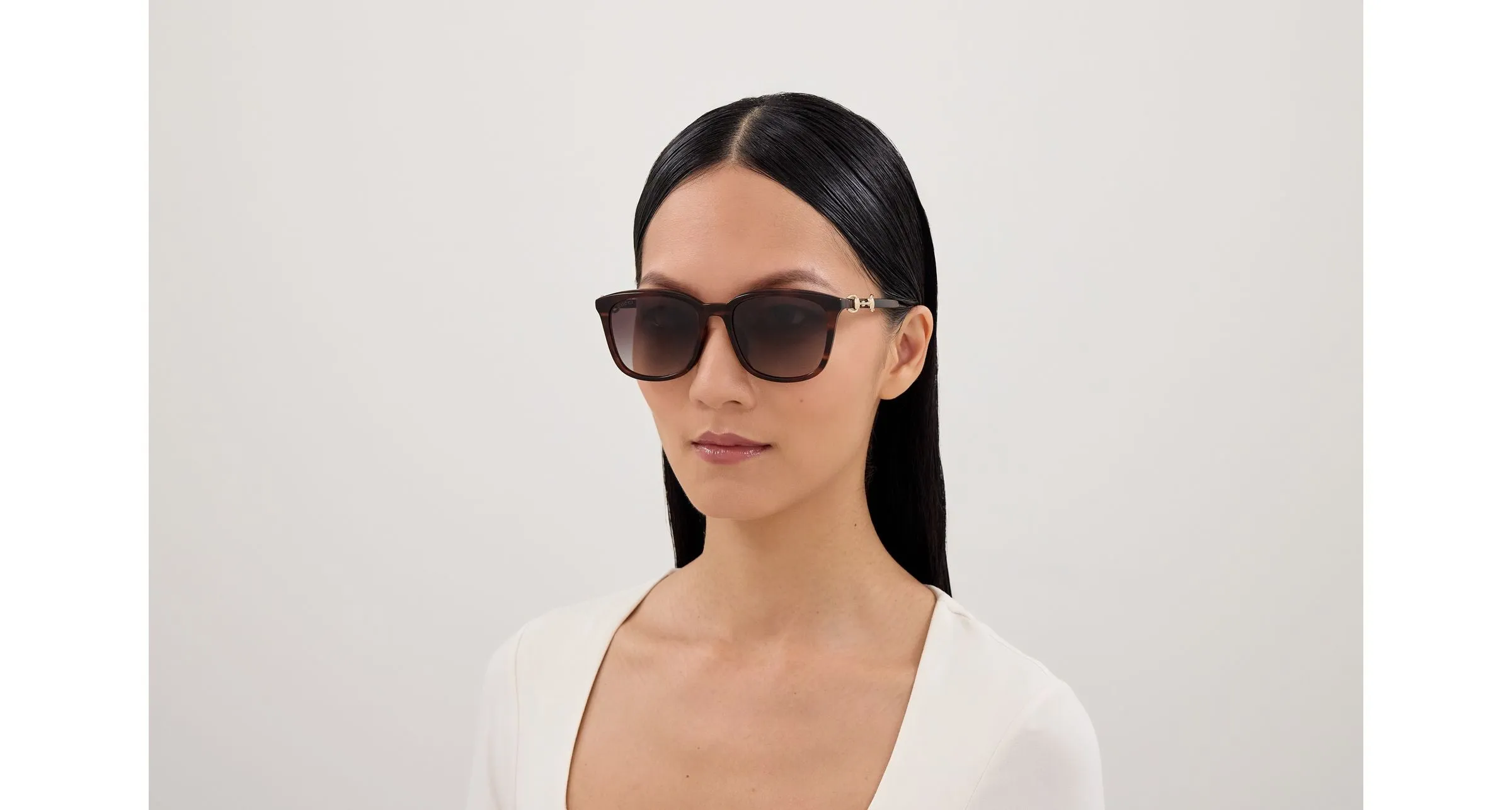Gucci GG2057SK 002 Occhiali da sole Acetato Havana Grigio Squadrata Sfumato - immagine 4