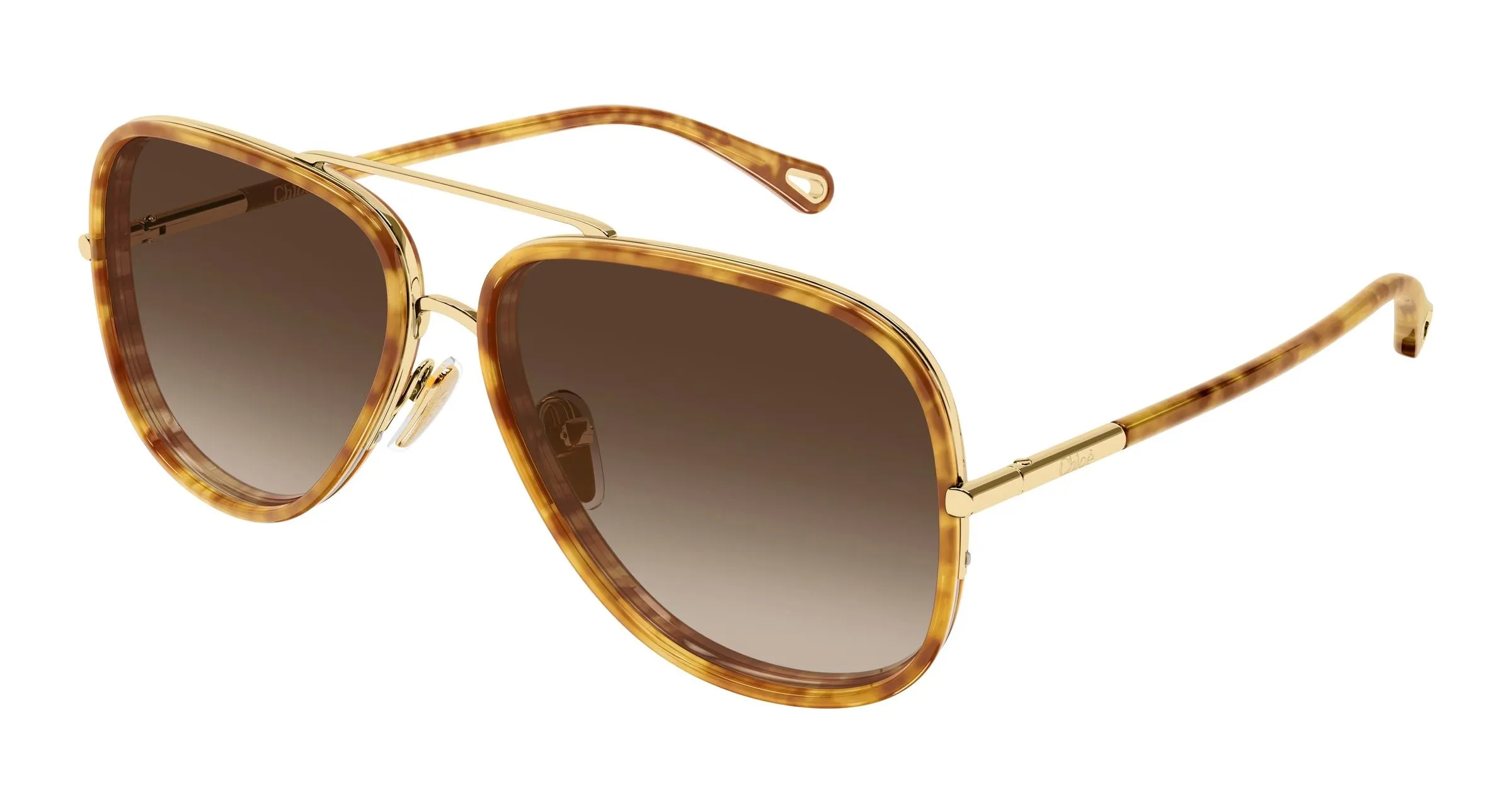 Chloé CH0382S 002 Occhiali da sole Metallo Oro Marrone Pilot Sfumato - immagine 1