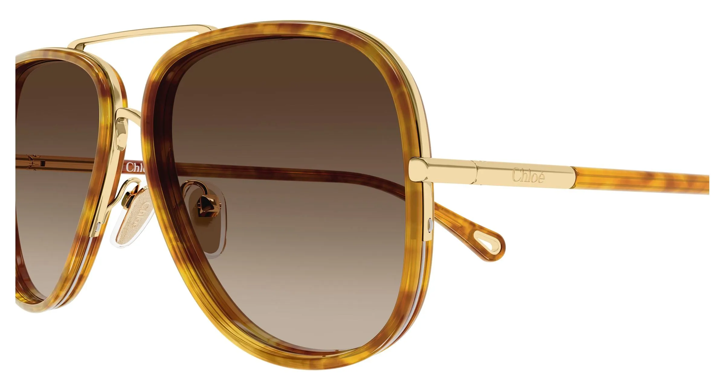 Chloé CH0382S 002 Occhiali da sole Metallo Oro Marrone Pilot Sfumato - immagine 3