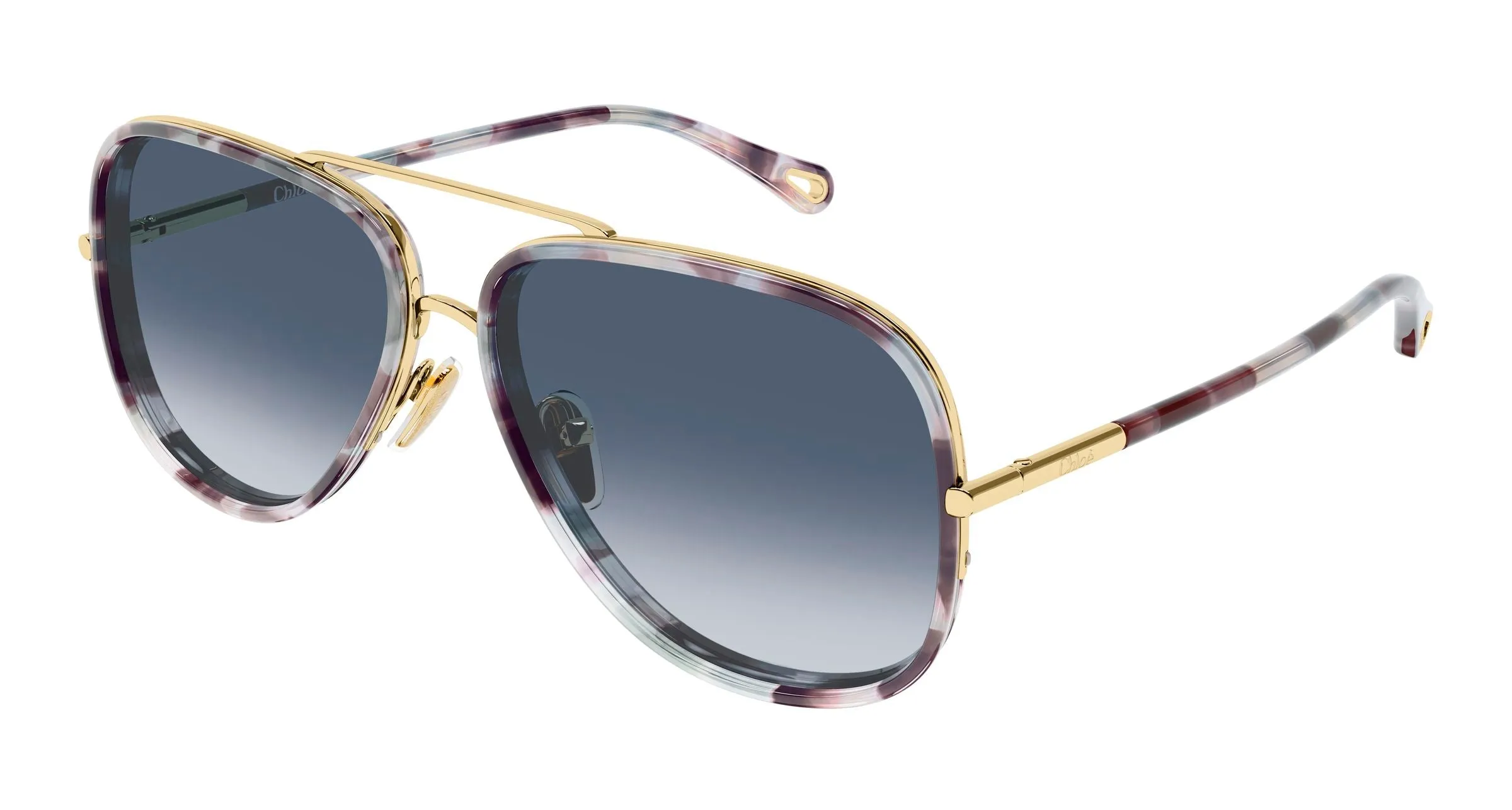 Chloé CH0382S 001 Occhiali da sole Metallo Oro Blu Pilot - immagine 1