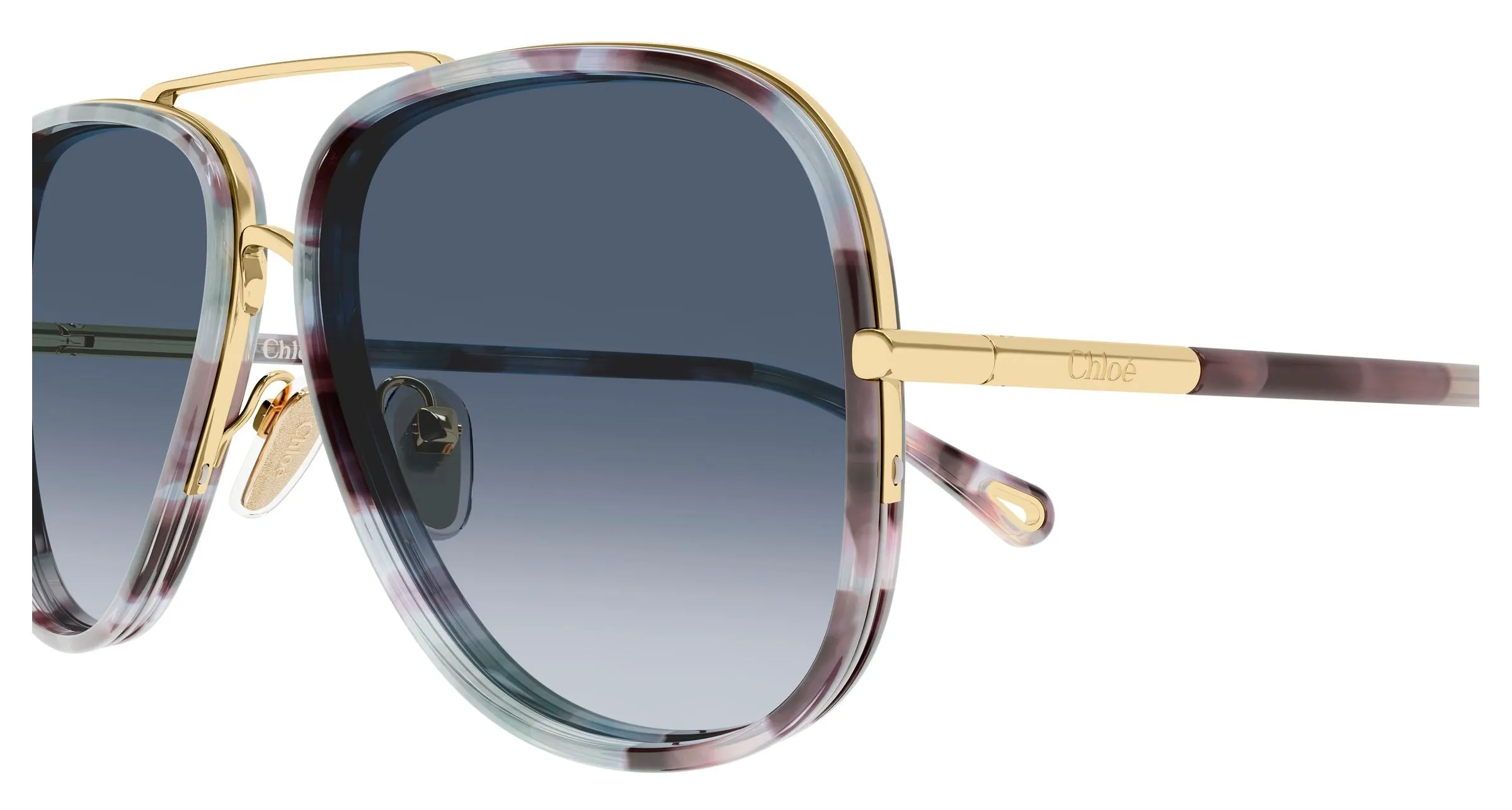 Chloé CH0382S 001 Occhiali da sole Metallo Oro Blu Pilot - immagine 3