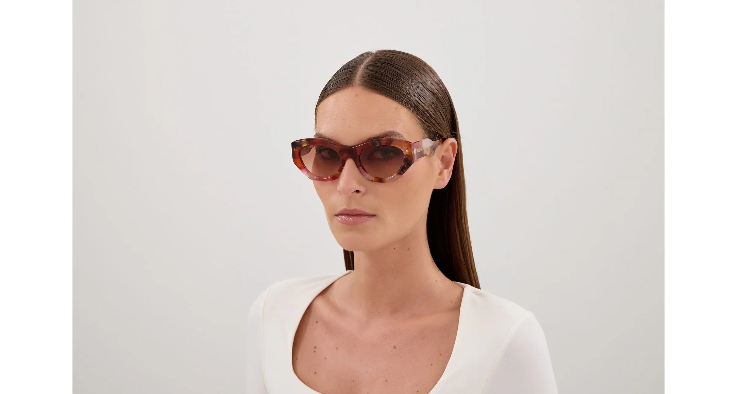 Chloé CH0220S 016 Occhiali da sole Acetato Havana Arancione Cat Eye Sfumato - immagine 4