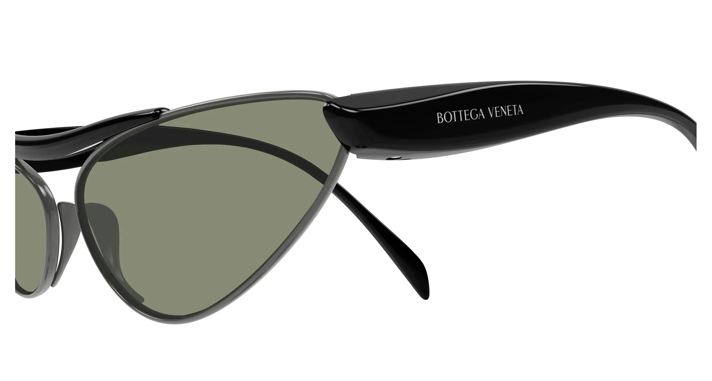 Bottega Veneta BV1529S 001 Occhiali da sole Metallo Rutenio Verde Cat Eye - immagine 3
