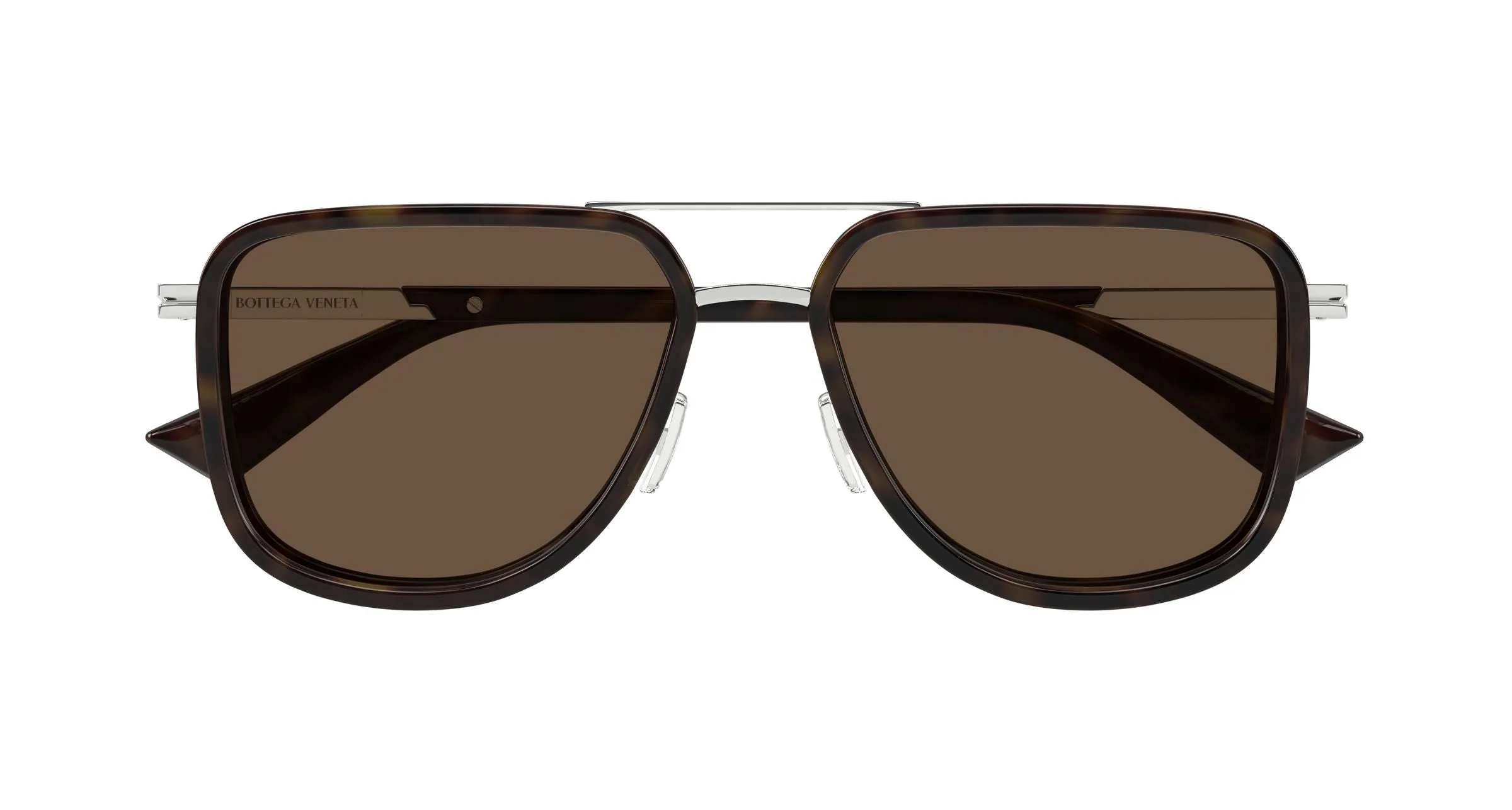 Bottega Veneta BV1463S 002 Occhiali da sole Metallo Argento Marrone Pilot - immagine 2