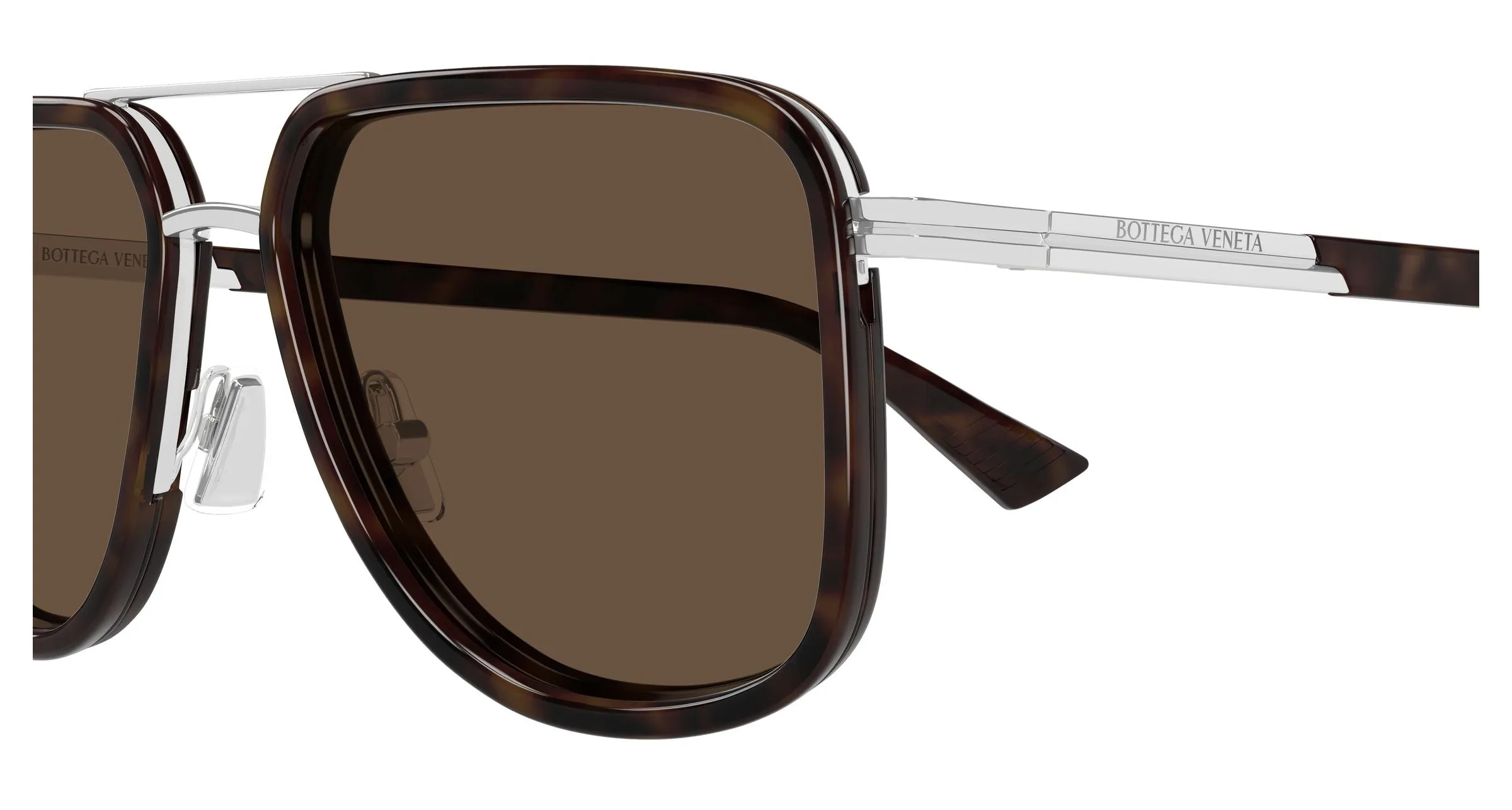 Bottega Veneta BV1463S 002 Occhiali da sole Metallo Argento Marrone Pilot - immagine 3