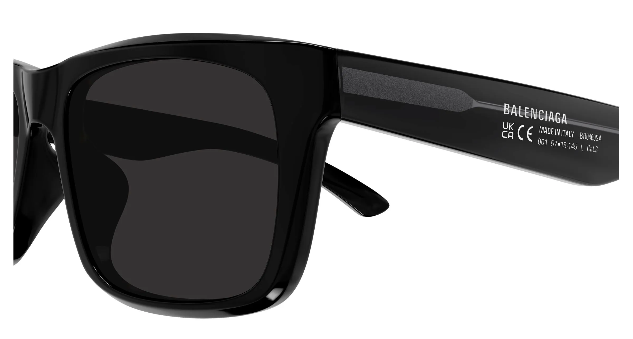 Balenciaga BB0469SA 001 Occhiali da sole Acetato Nero Grigio Squadrata - immagine 3