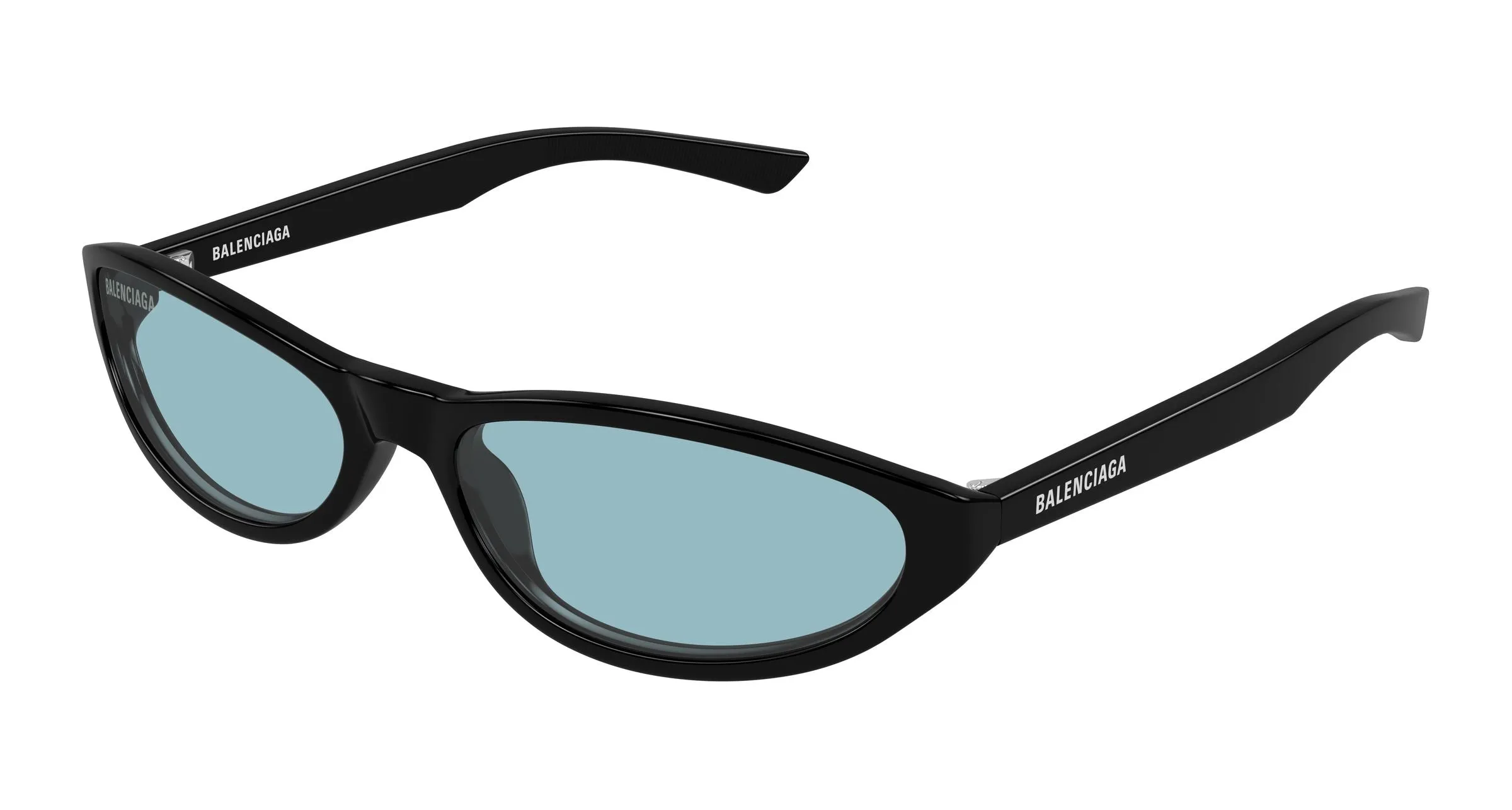 Balenciaga BB0007S 016 Occhiali da sole Acetato Nero Azzurro Rotonda - immagine 1