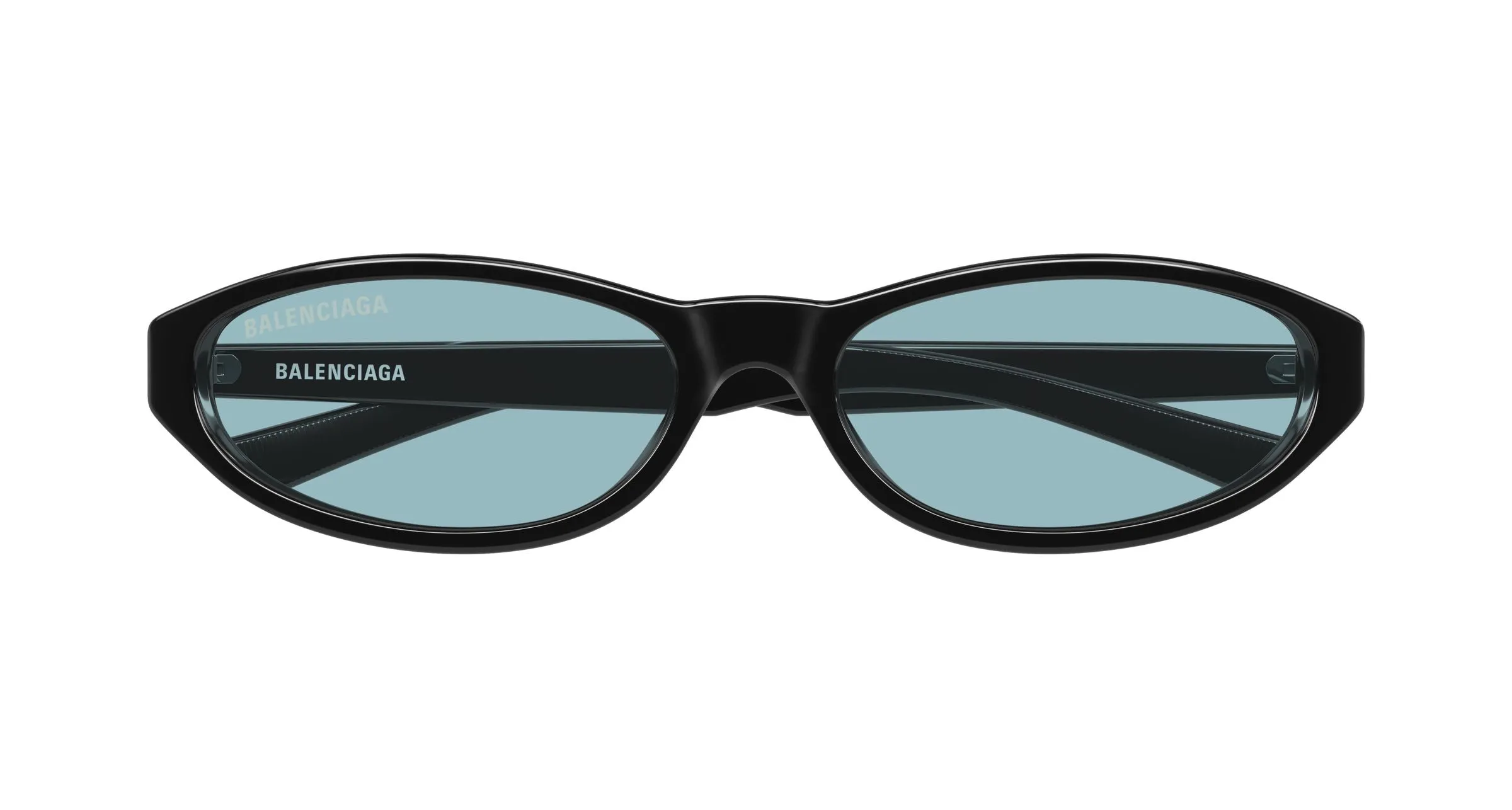 Balenciaga BB0007S 016 Occhiali da sole Acetato Nero Azzurro Rotonda - immagine 2