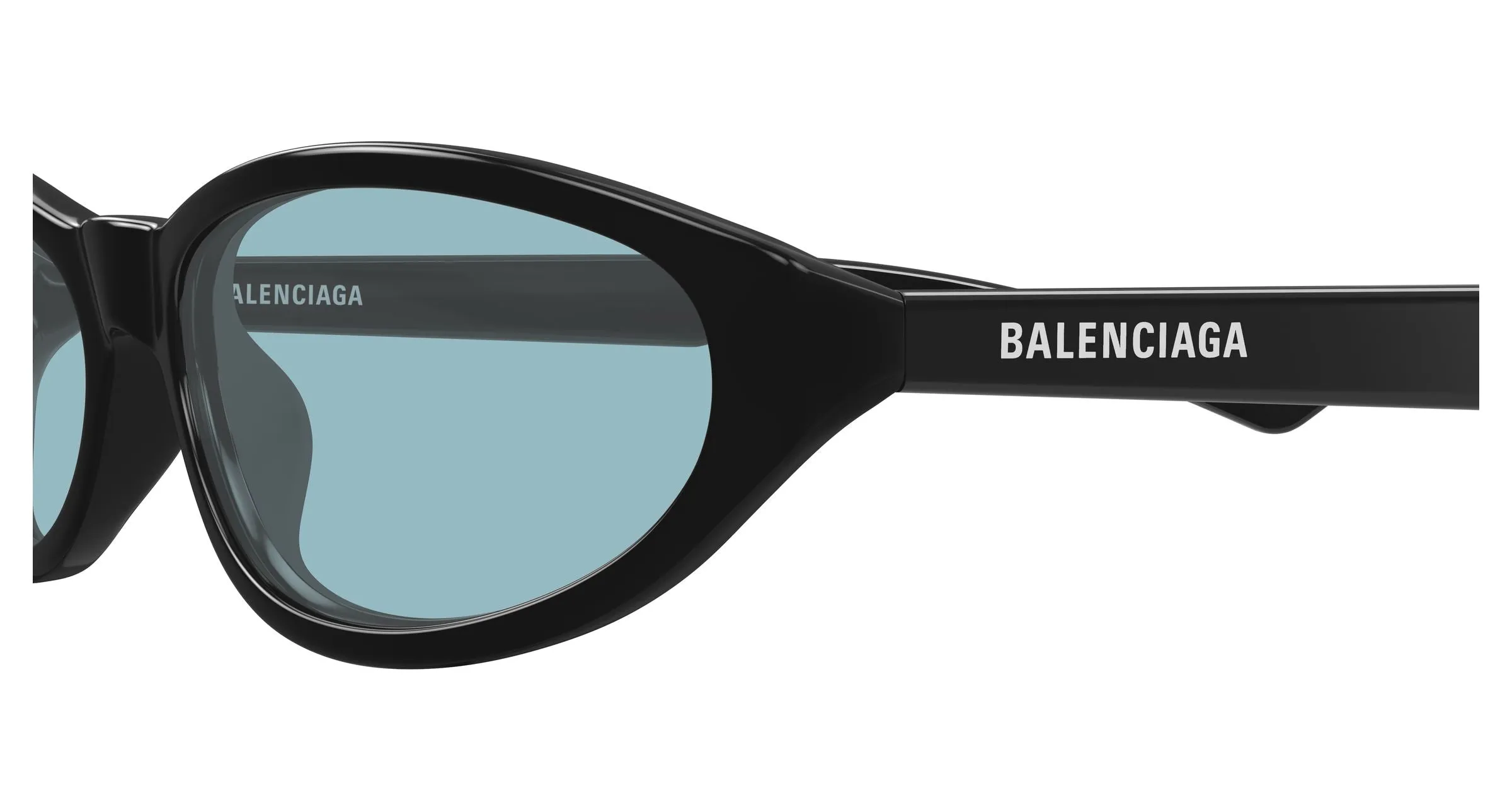 Balenciaga BB0007S 016 Occhiali da sole Acetato Nero Azzurro Rotonda - immagine 3