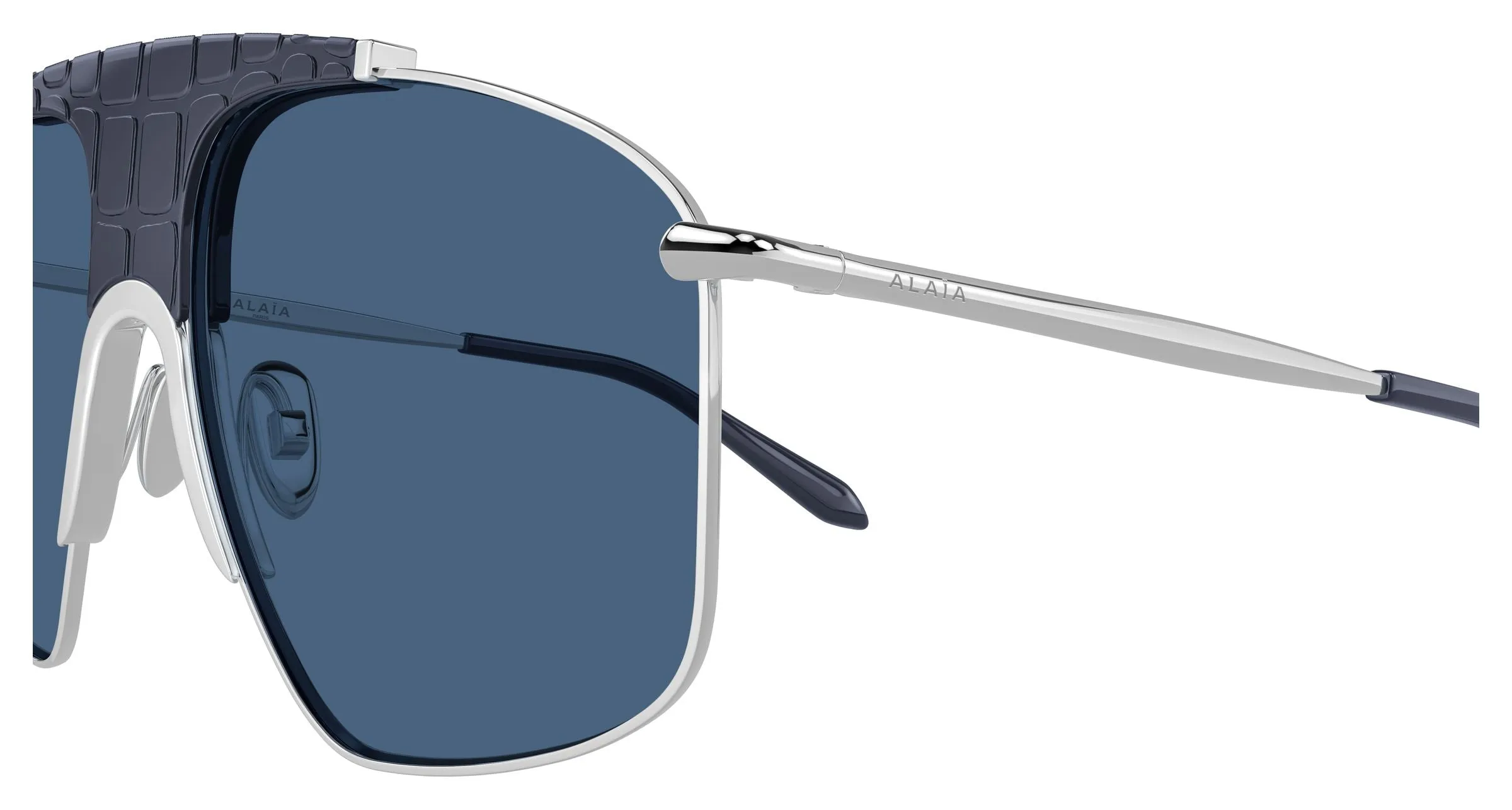AZZEDINE ALAÏA AA0098S 004 Occhiali da sole Metallo Argento Blu Pilot - immagine 3