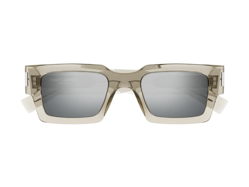 SAINT LAURENT SL 572 003 Occhiali da sole Acetato Beige Argento Squadrata Specchiato - immagine 2