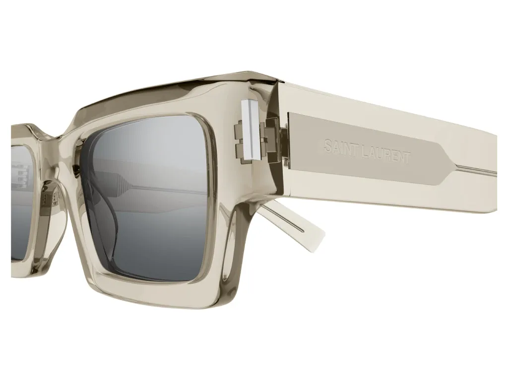 SAINT LAURENT SL 572 003 Occhiali da sole Acetato Beige Argento Squadrata Specchiato - immagine 4