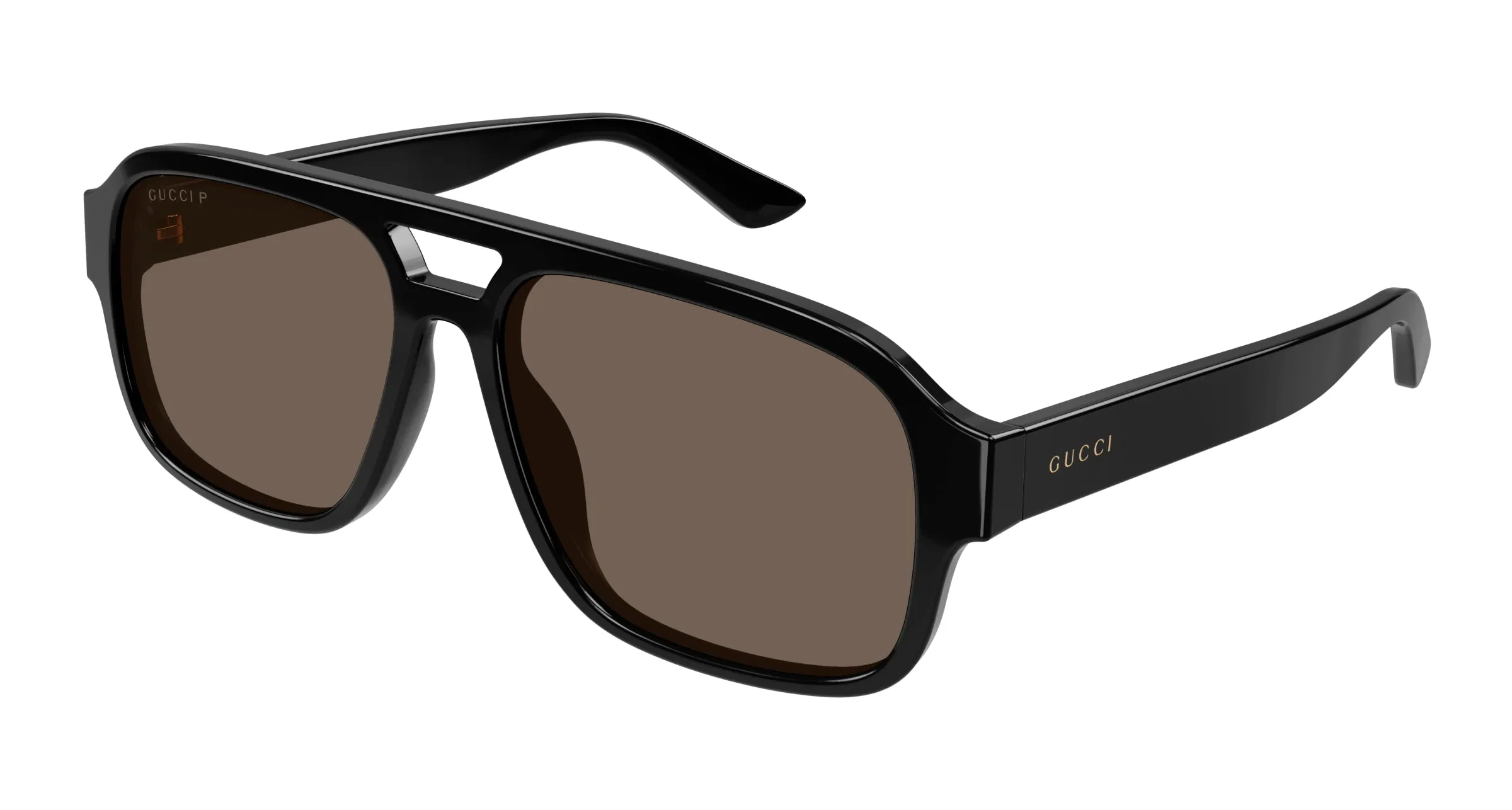 Gucci GG1342S 002 Occhiali da sole Plastica Nero Marrone Pilot Polarizzata - immagine 1